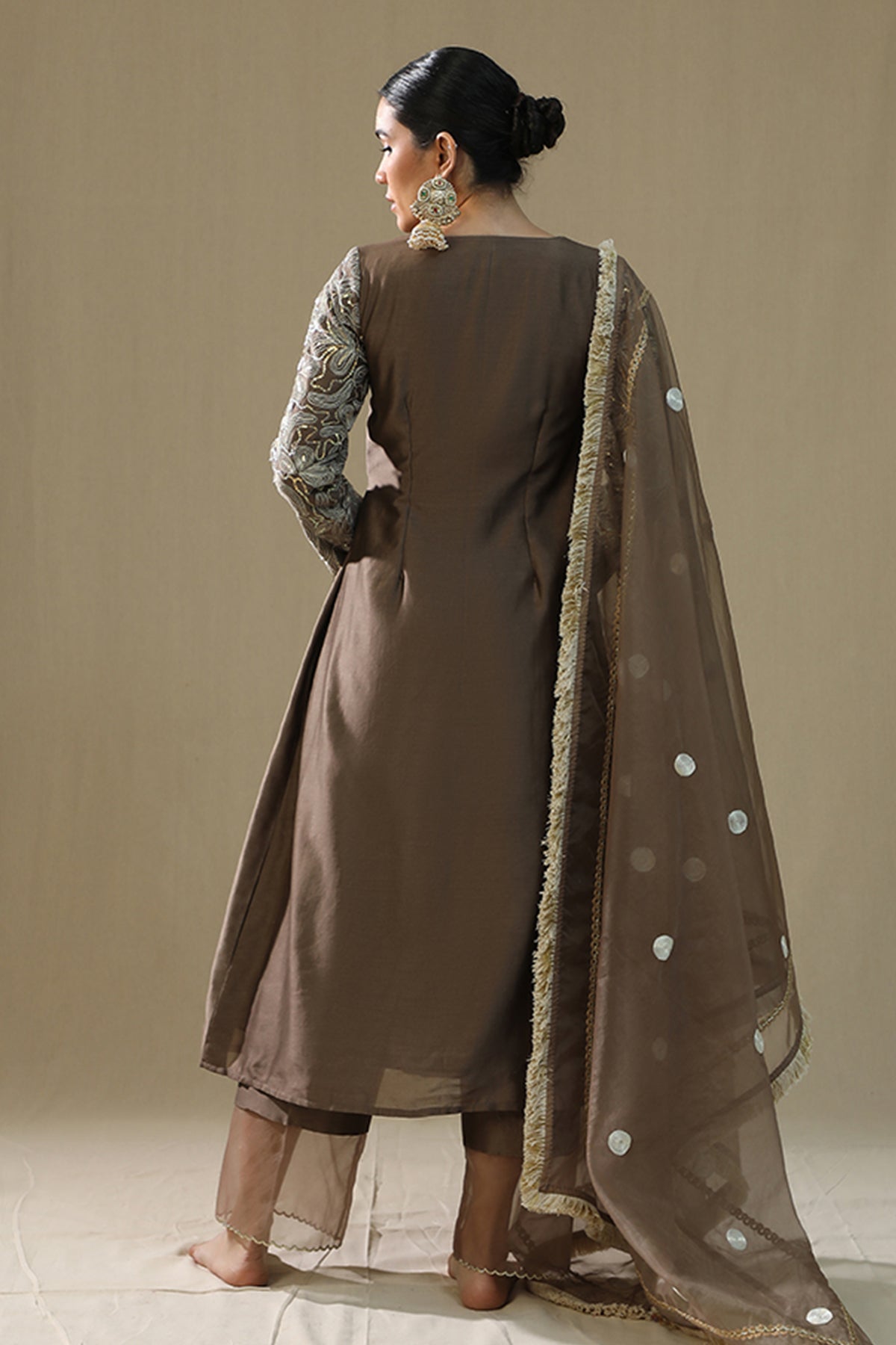 Mocha Dori Angrakha Kurta Set