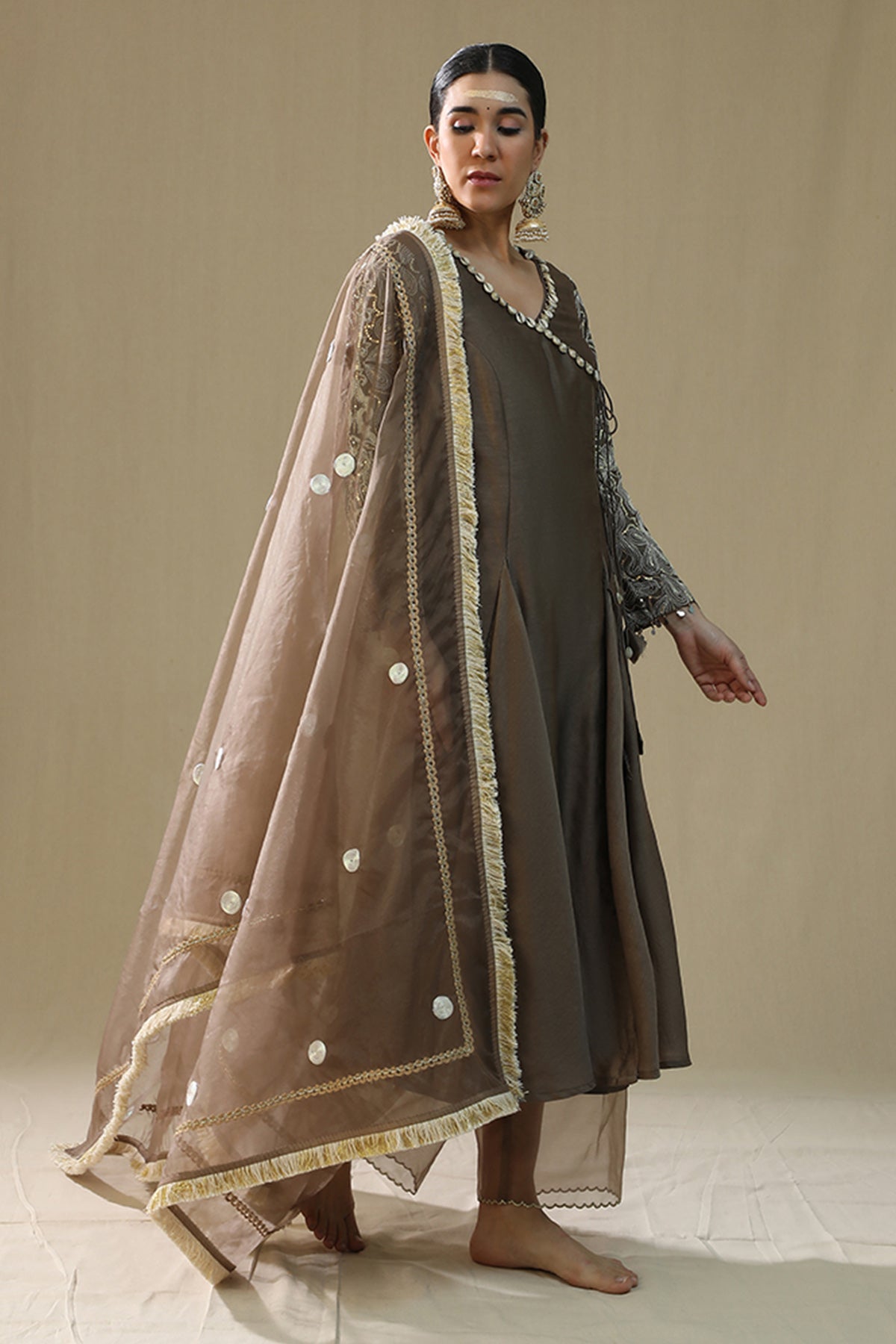 Mocha Dori Angrakha Kurta Set