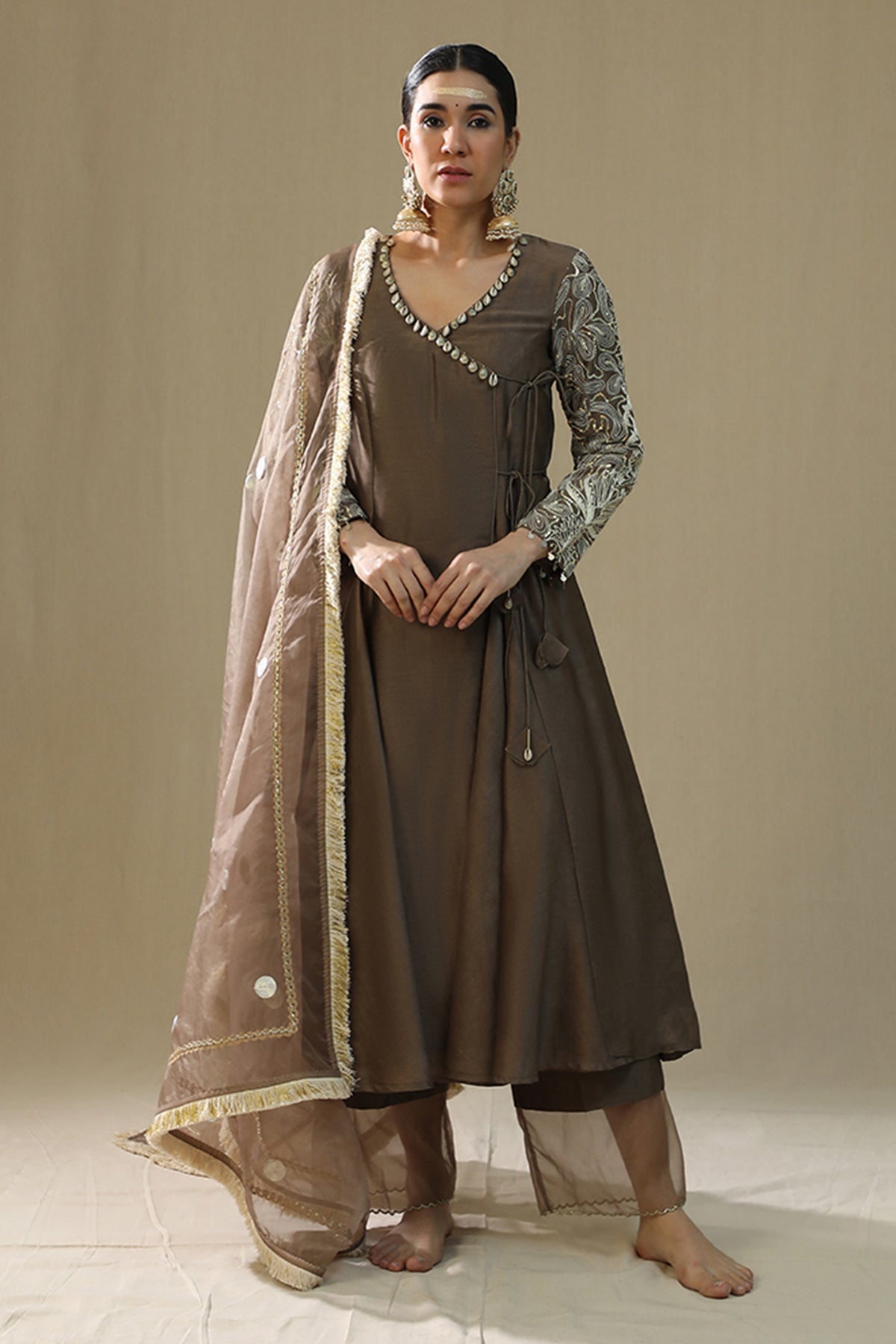 Buy Mocha Dori Angrakha Kurta Set by Arpita Sulakshana for women online at ScrollnShops