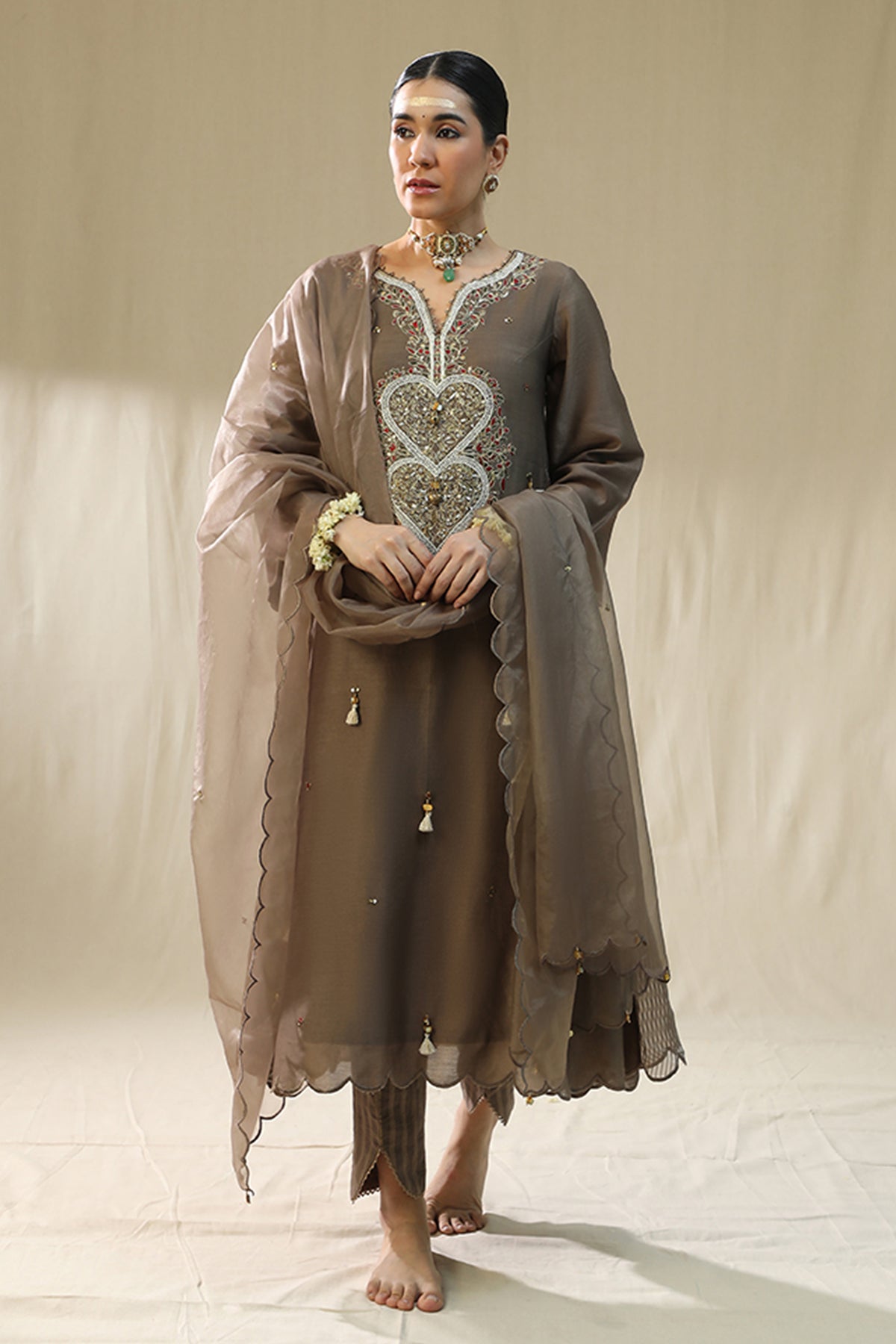 Buy Mocha Dori Embroidered Kurta Set by Arpita Sulakshana for women online at ScrollnShops
