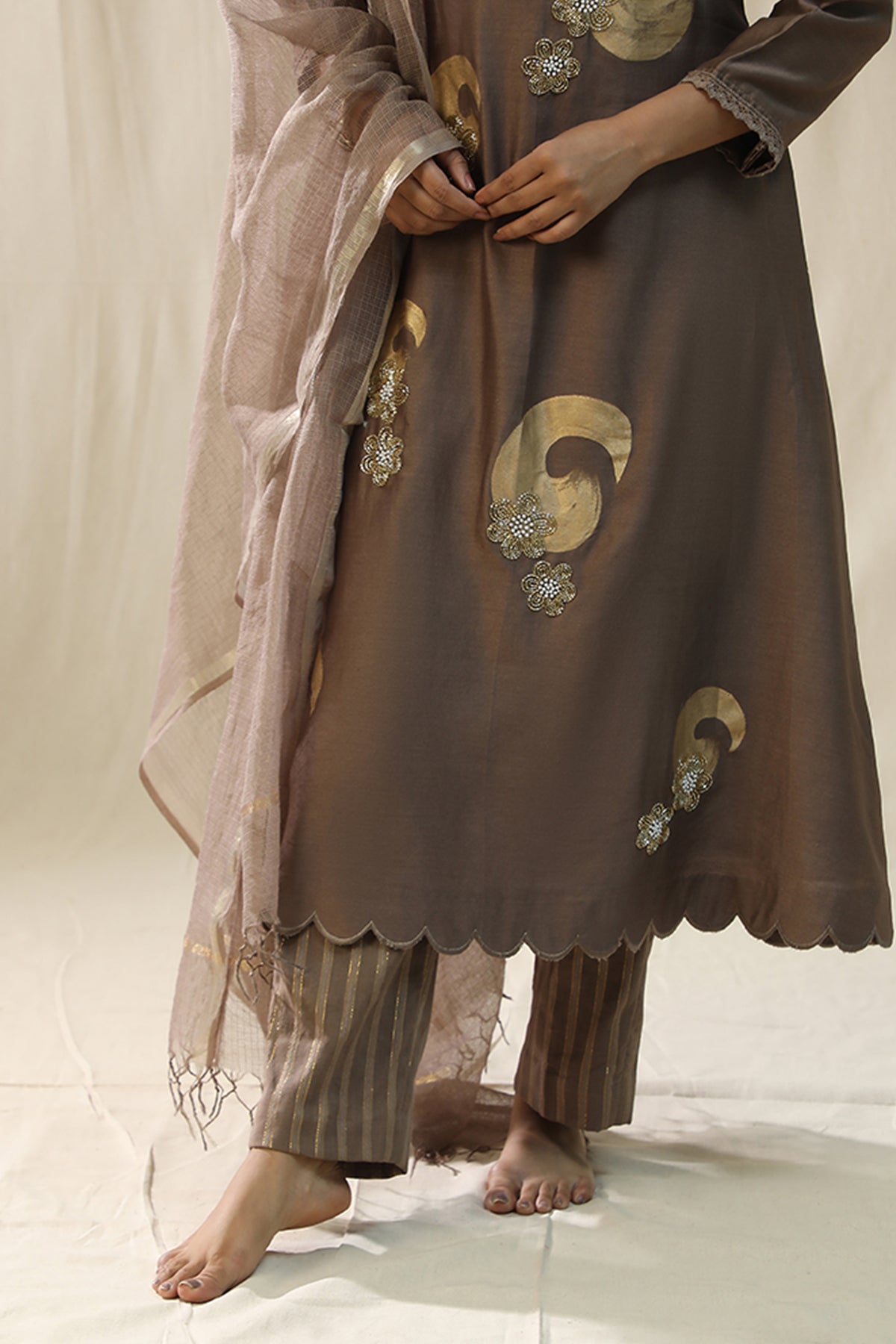 Mocha Handpainted Kurta Set