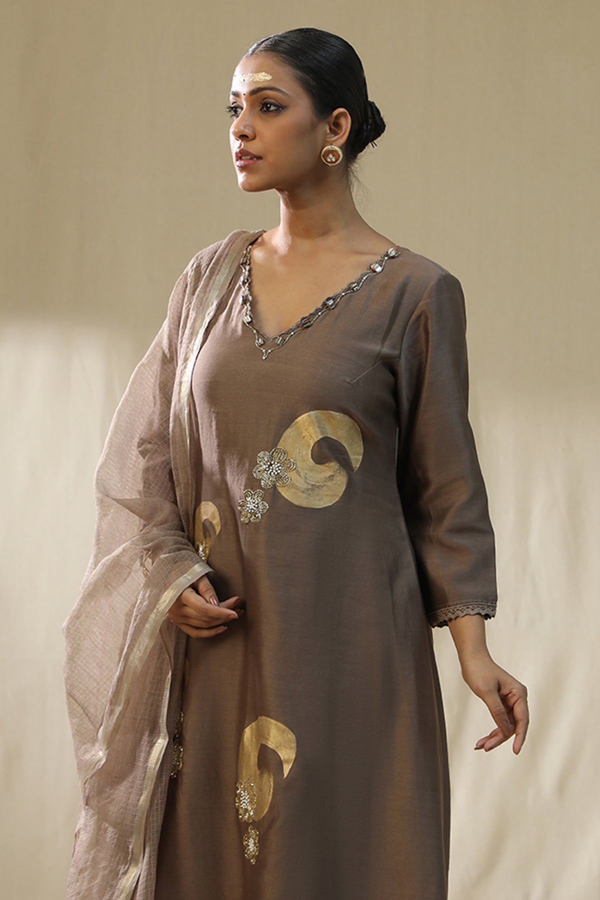 Mocha Handpainted Kurta Set