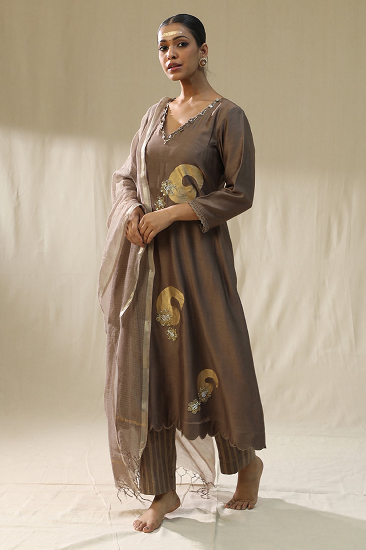 Mocha Handpainted Kurta Set