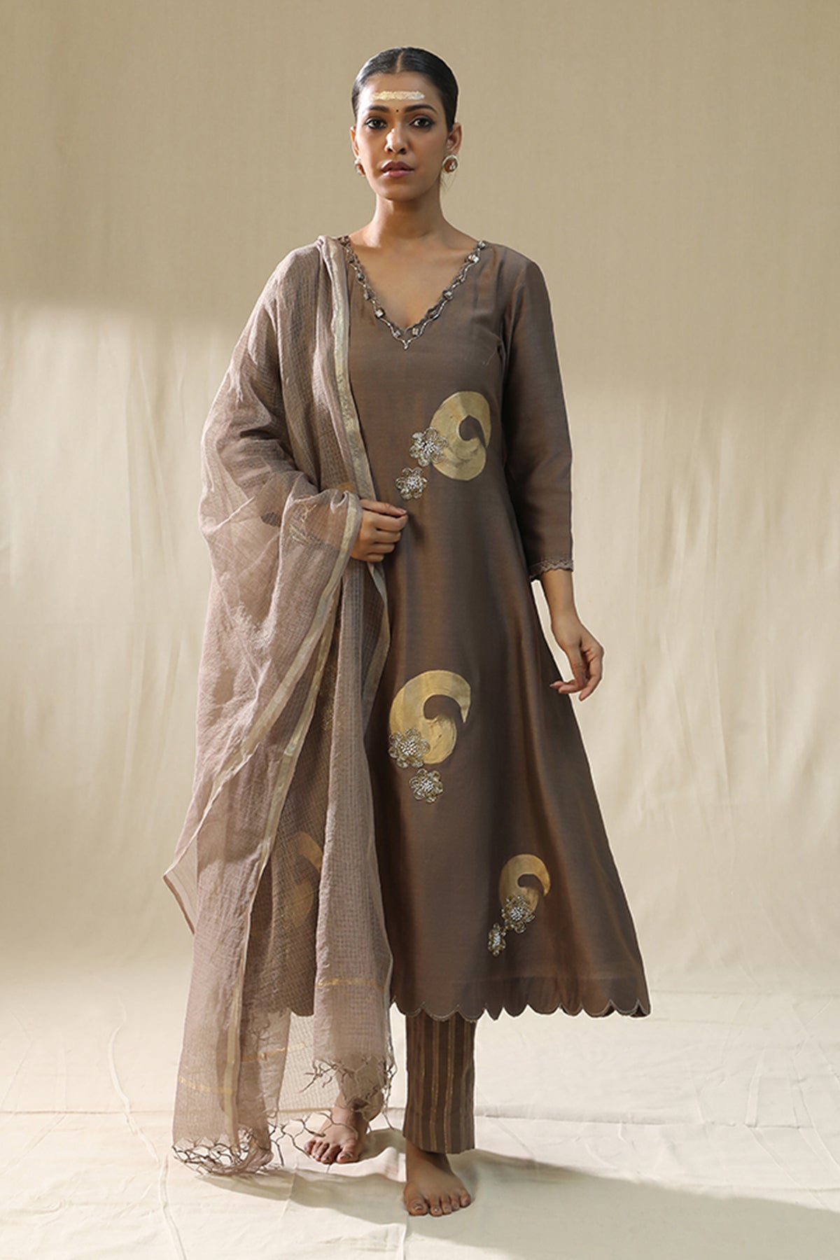 Buy Mocha Handpainted Kurta Set by Arpita Sulakshana for women online at ScrollnShops