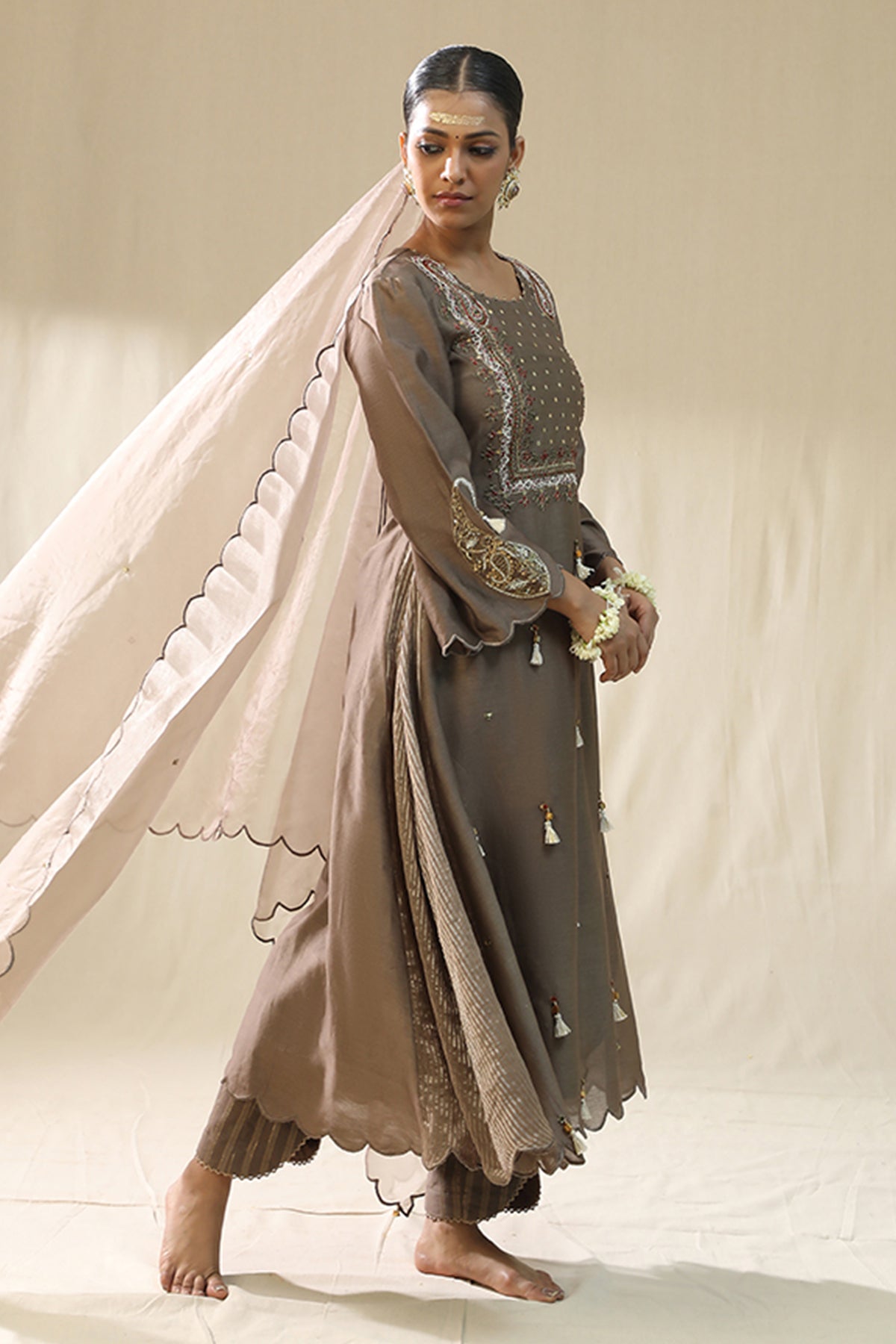 Buy Mocha Resham A-Line Kurta Set by Arpita Sulakshana for women online at ScrollnShops