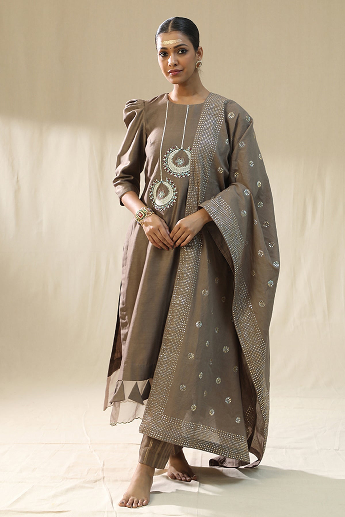Buy Mocha Resham Work Kurta Set by Arpita Sulakshana for women online at ScrollnShops