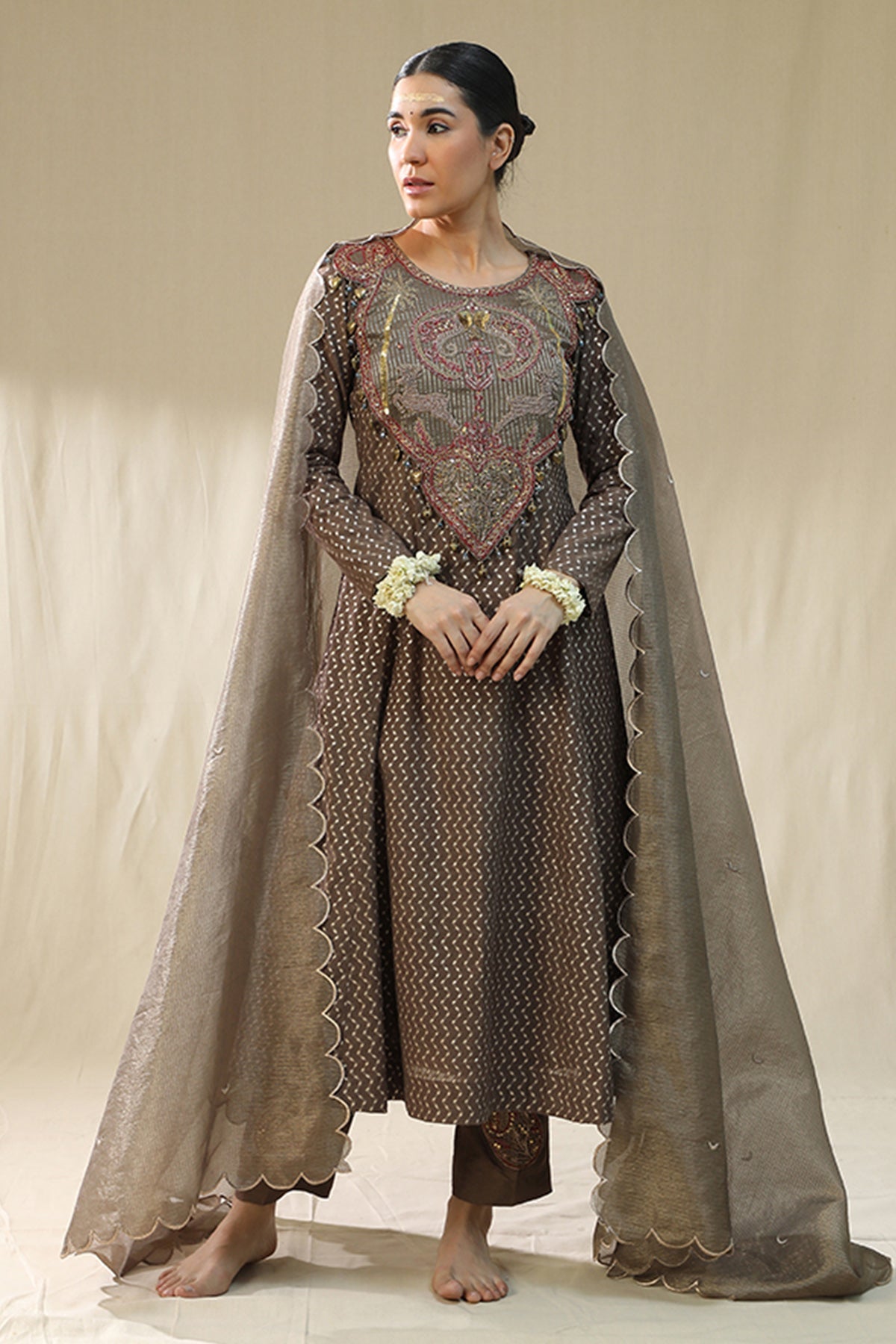 Buy Mocha Round Neck Dori Kurta Set by Arpita Sulakshana for women online at ScrollnShops