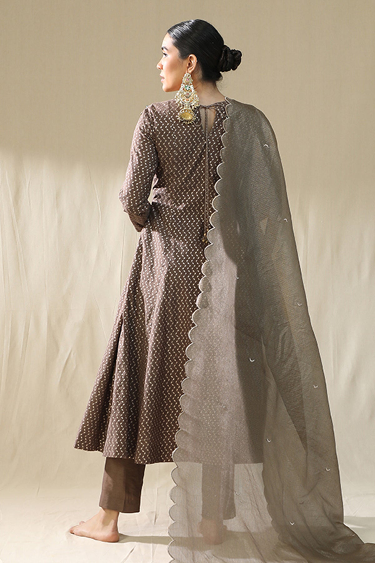 Mocha Round Neck Dori Kurta Set