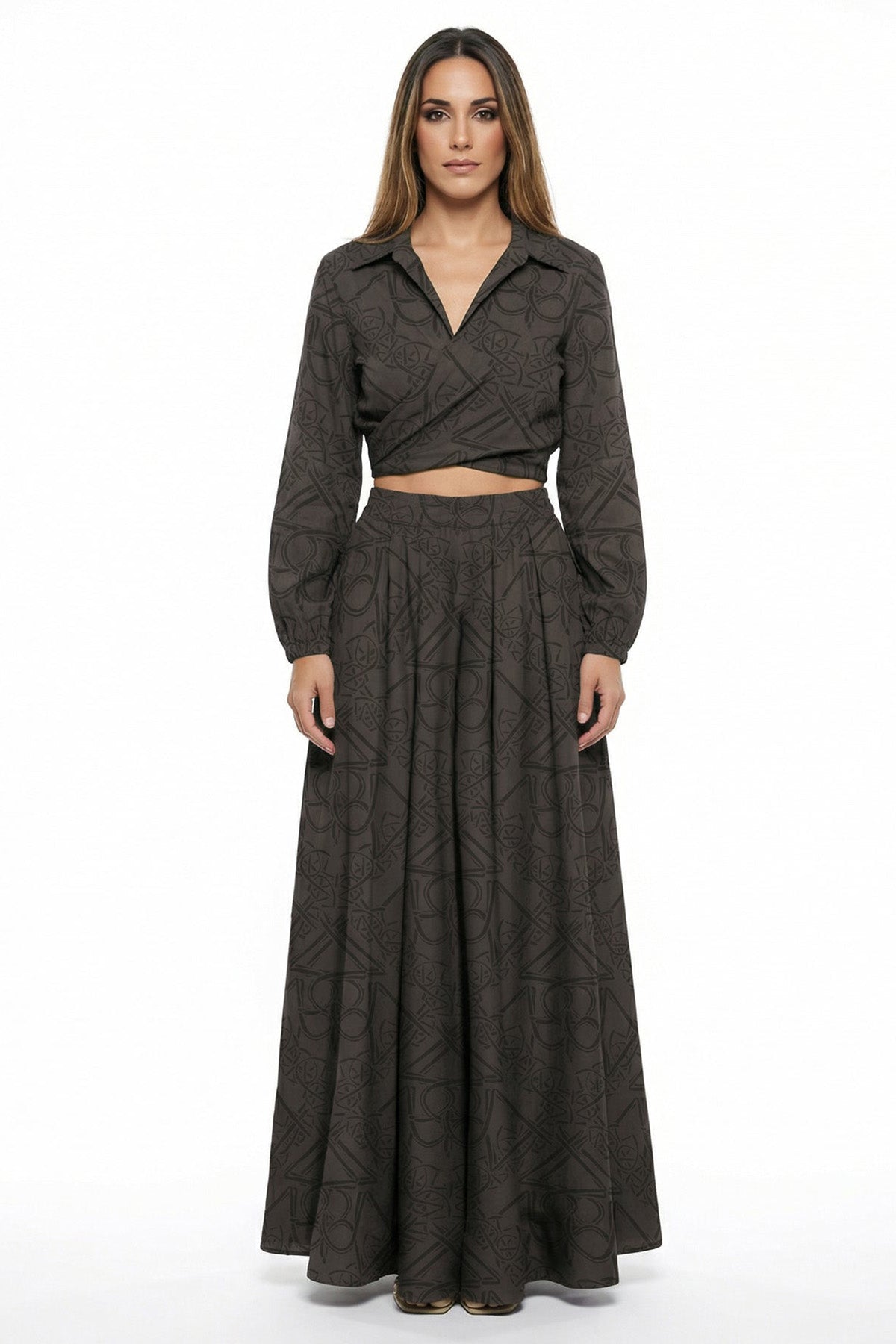 Buy Mocha Satin Cross Over Shirt for women by Tezhhomayaa online available at scrollnshops