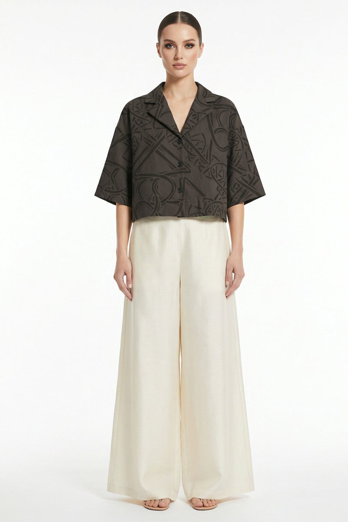 Buy Mocha Viscose Blend Crop Shirt for women by Tezhhomayaa online available at scrollnshops