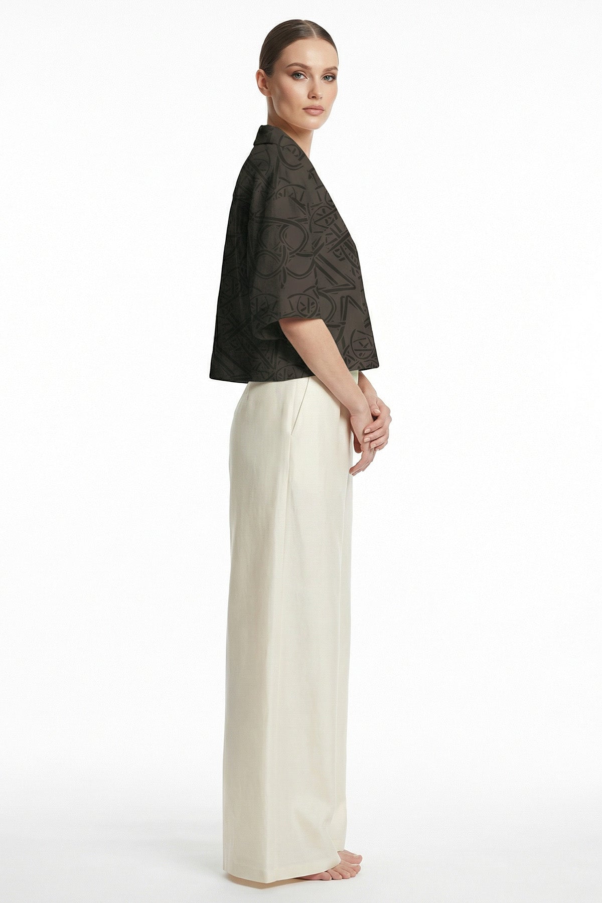 Mocha Viscose Blend Crop Shirt