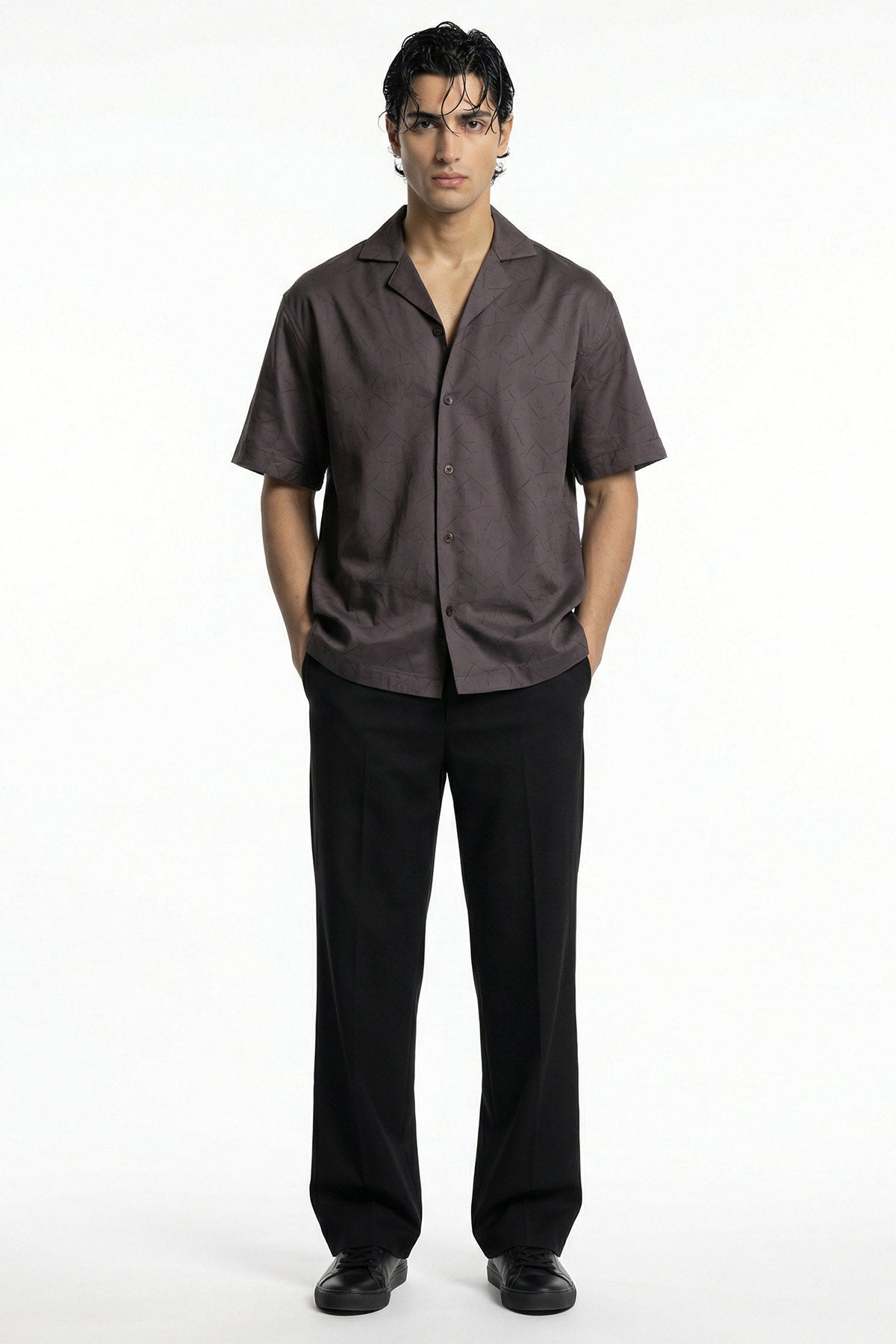 Buy Mocha Viscose Detailing Shirt for men by Tezhhomayaa online available at scrollnshops