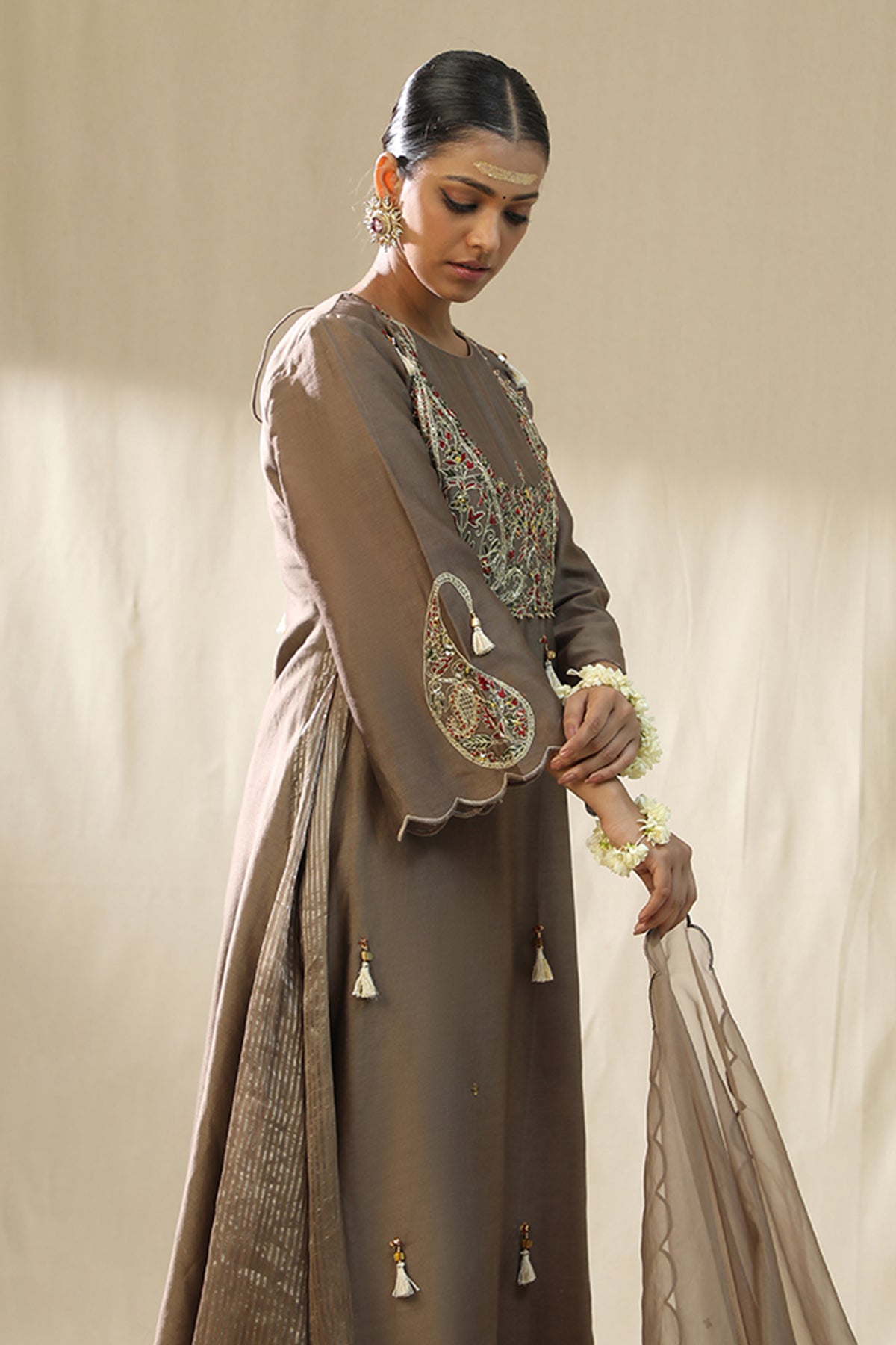 Mocha Zardozi Work Kurta Set