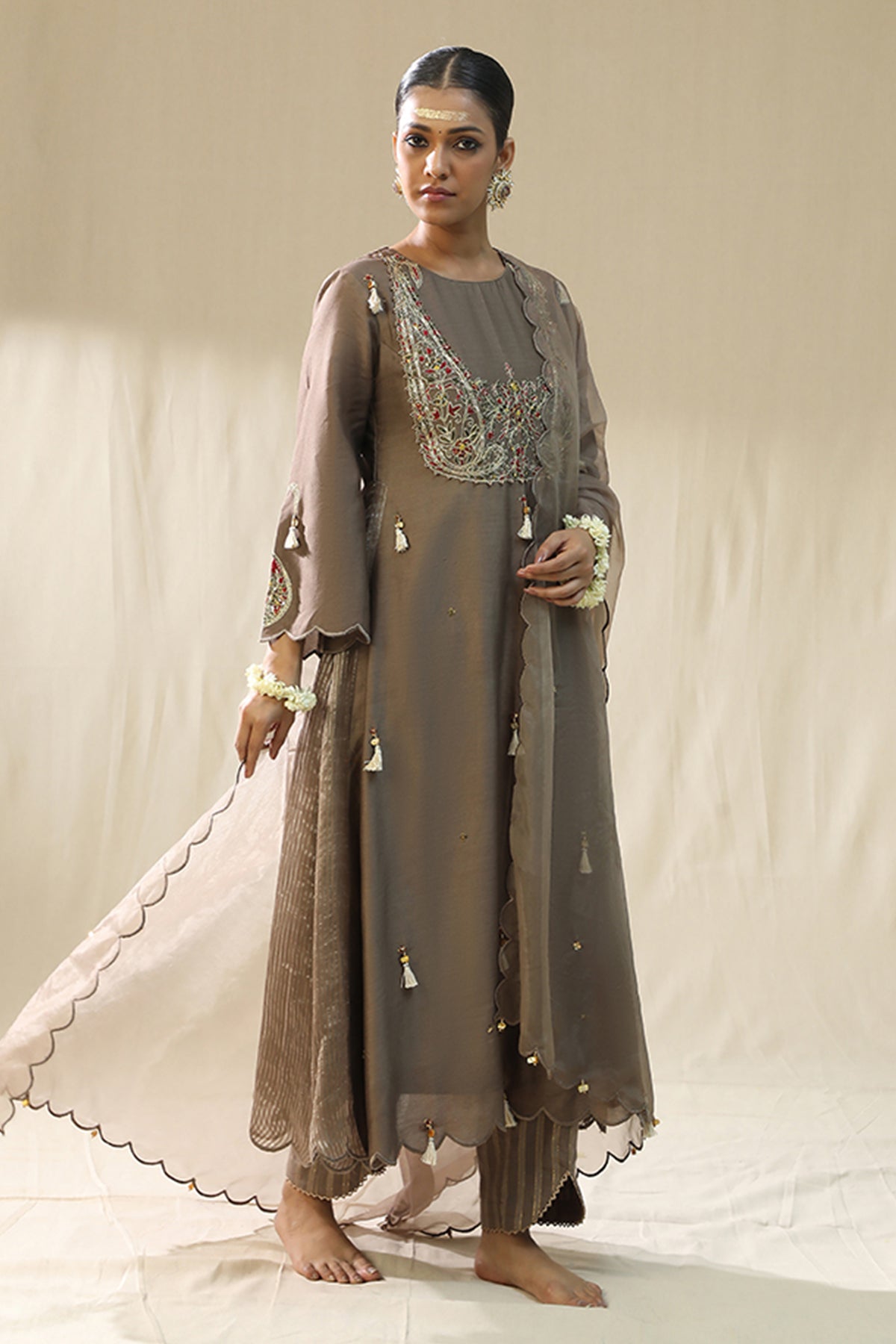 Mocha Zardozi Work Kurta Set