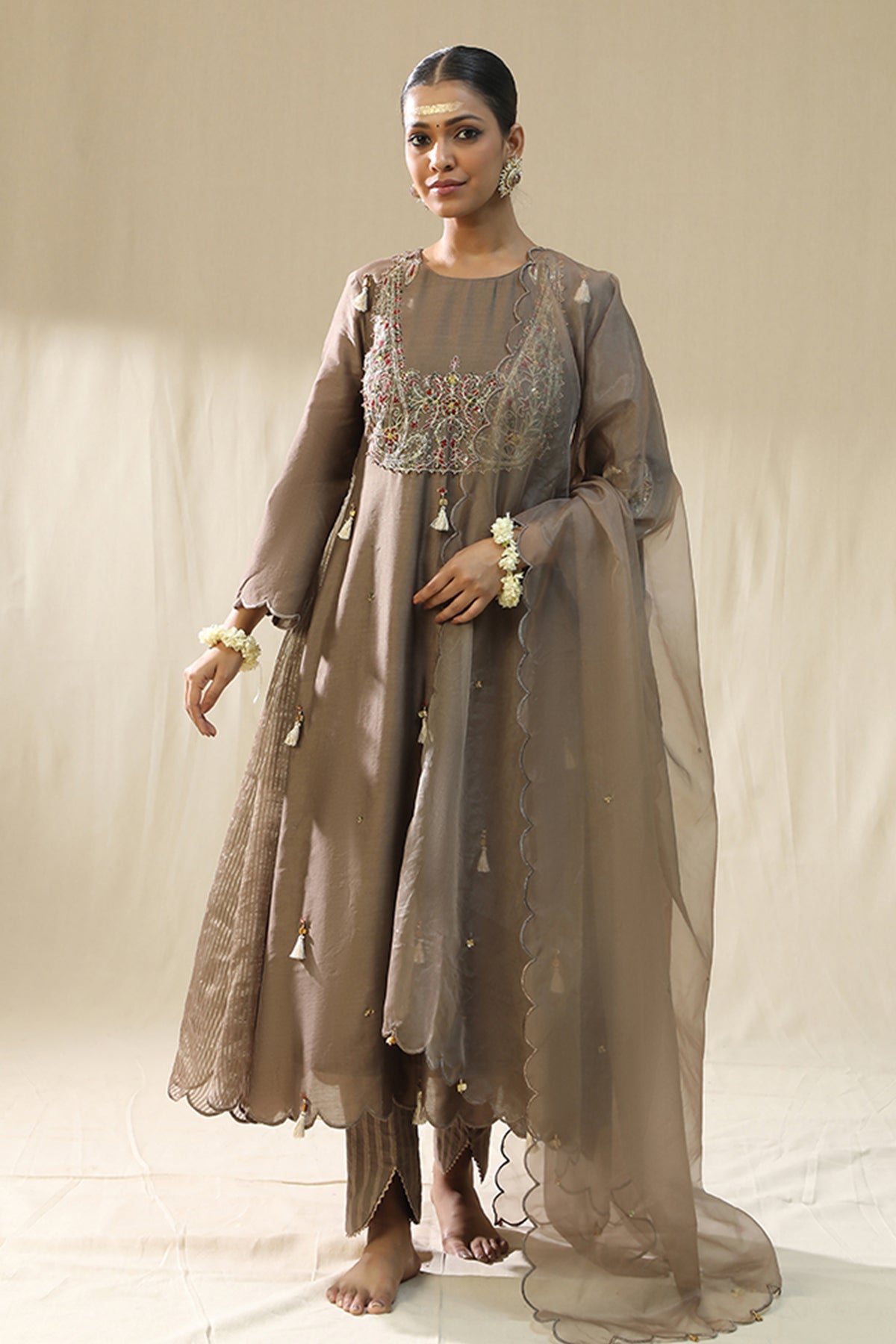 Buy Mocha Zardozi Work Kurta Set by Arpita Sulakshana for women online at ScrollnShops