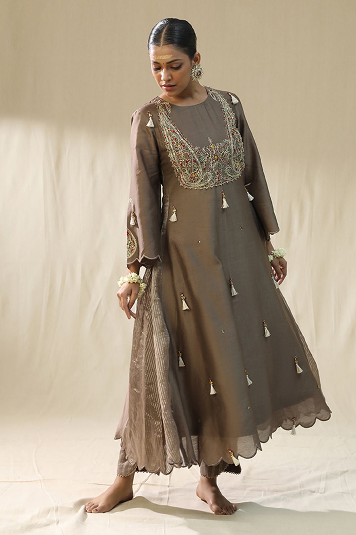 Mocha Zardozi Work Kurta Set