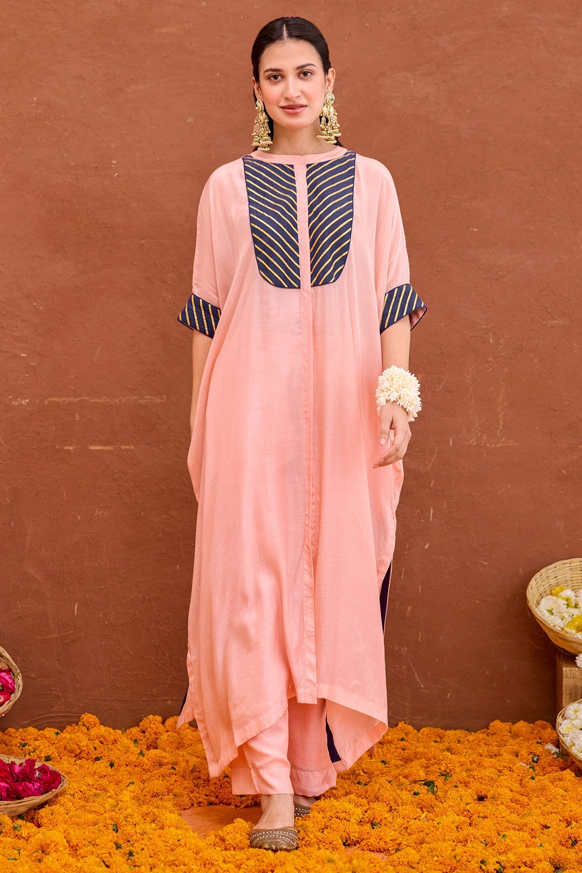 Buy Modal Silk Peach Kurta & Pants for women by Taro India online available at scrollnshops