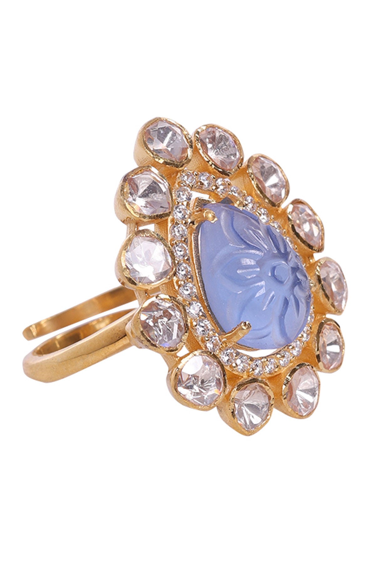 Moissanite Polki Blue Ring