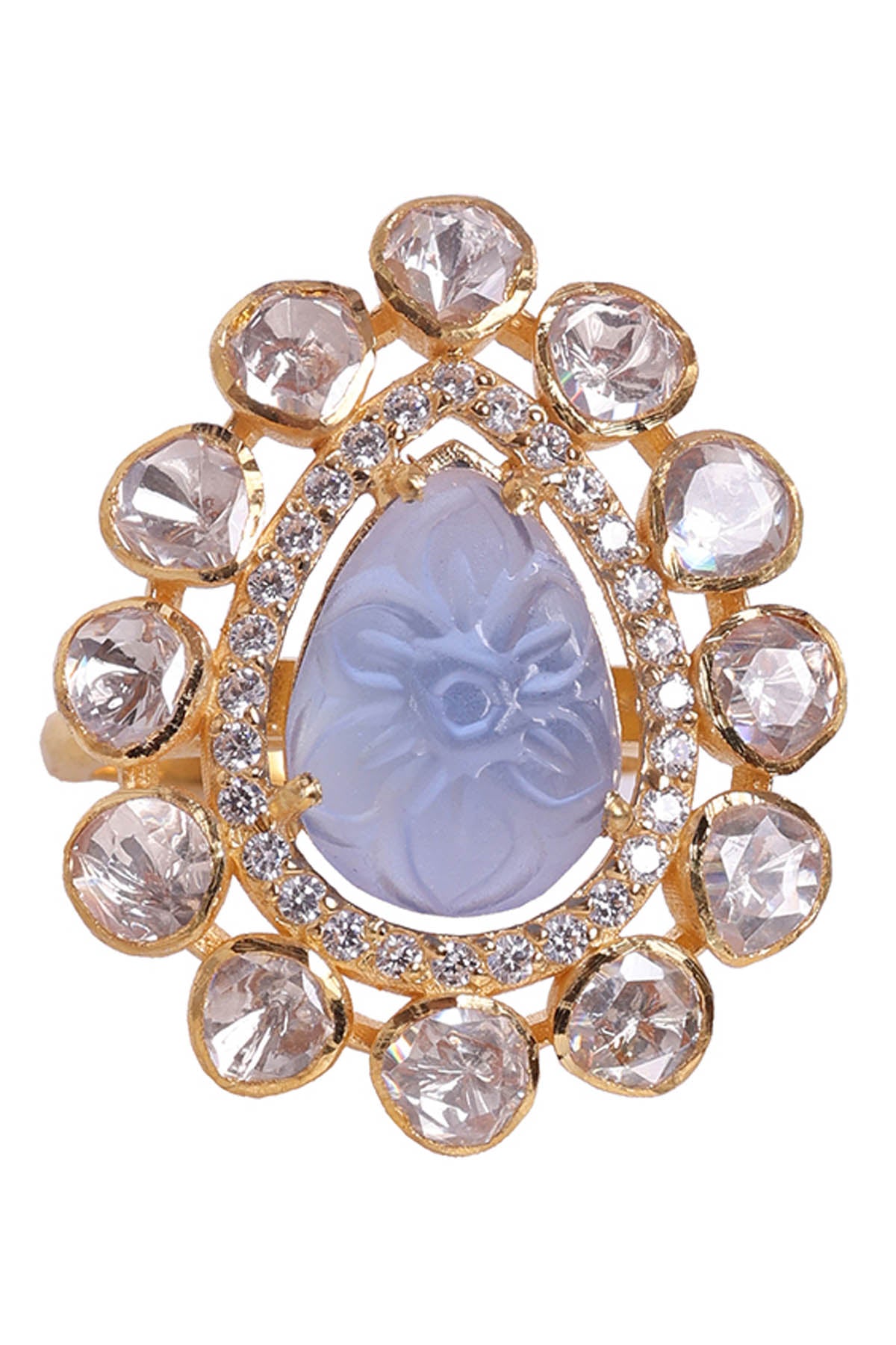 Moissanite Polki Blue Ring