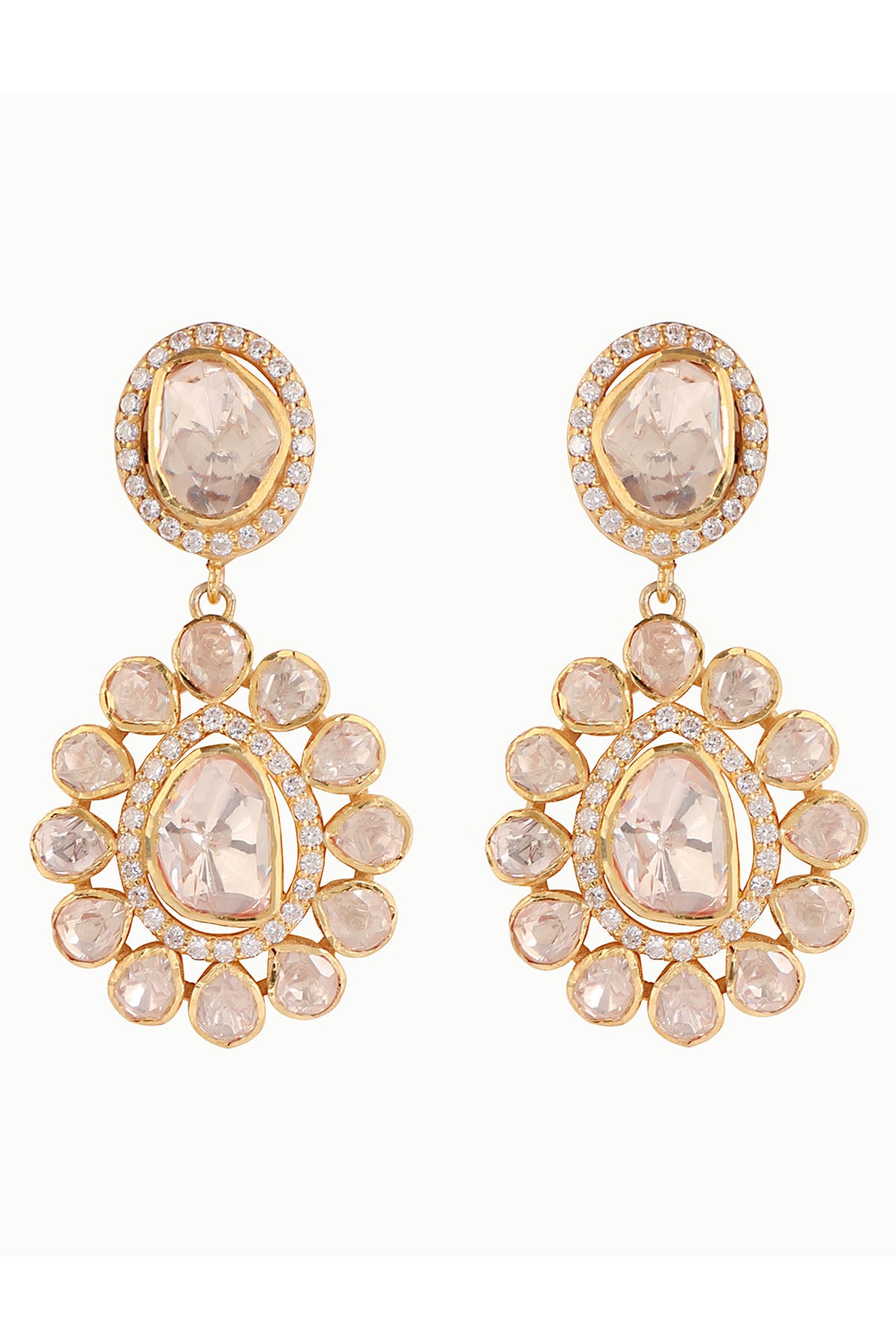 Moissanite Polki Gold Drop Earrings