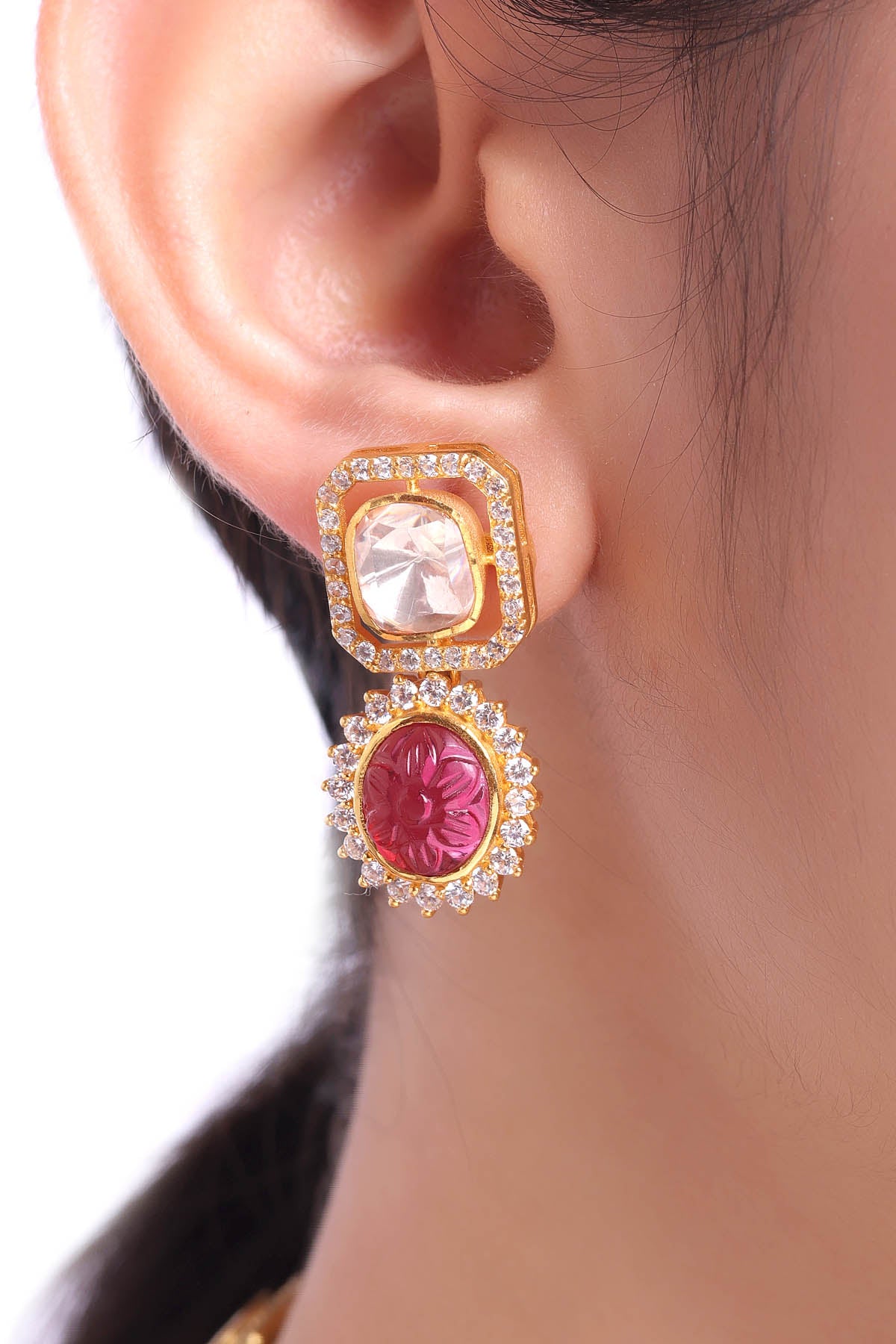 Moissanite Polki Faux Ruby Set