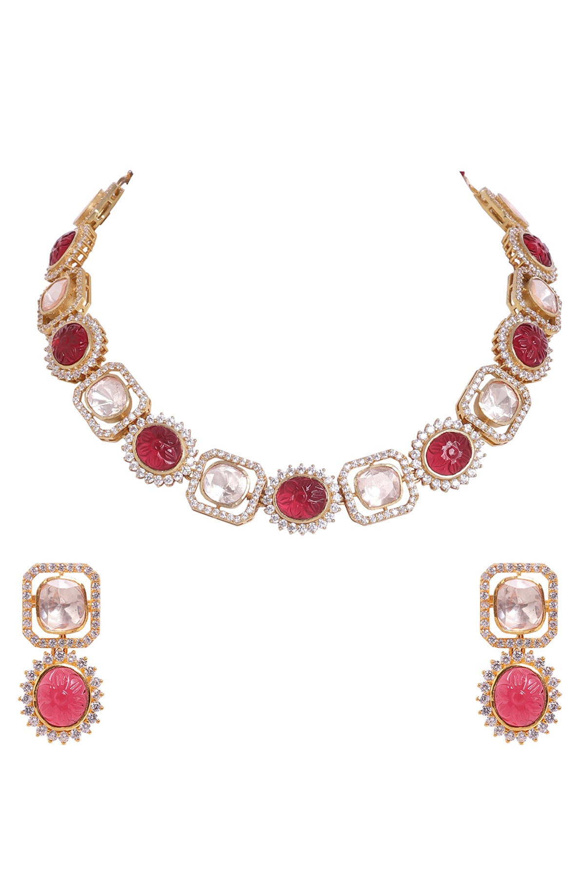 Moissanite Polki Faux Ruby Set