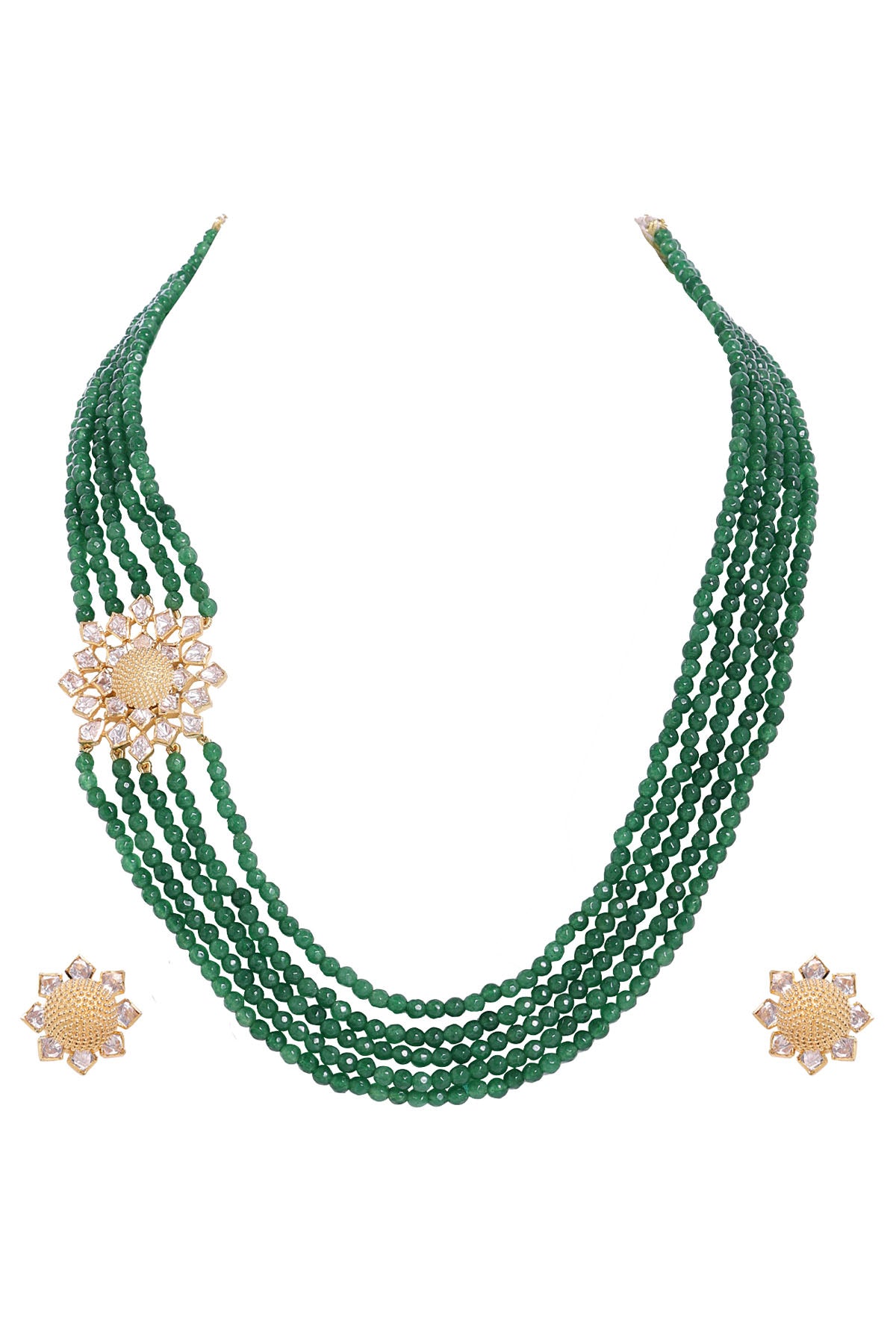 Moissanite Polki Green Mala Set