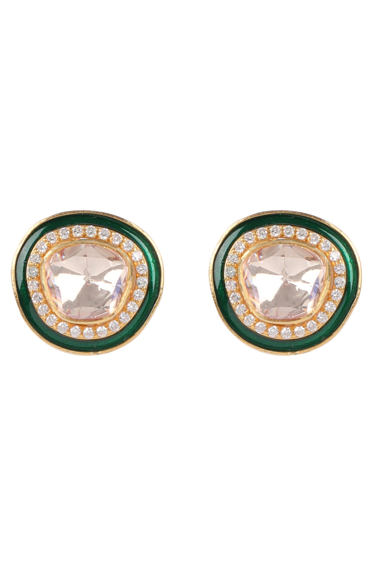 Moissanite Polki Green Studs