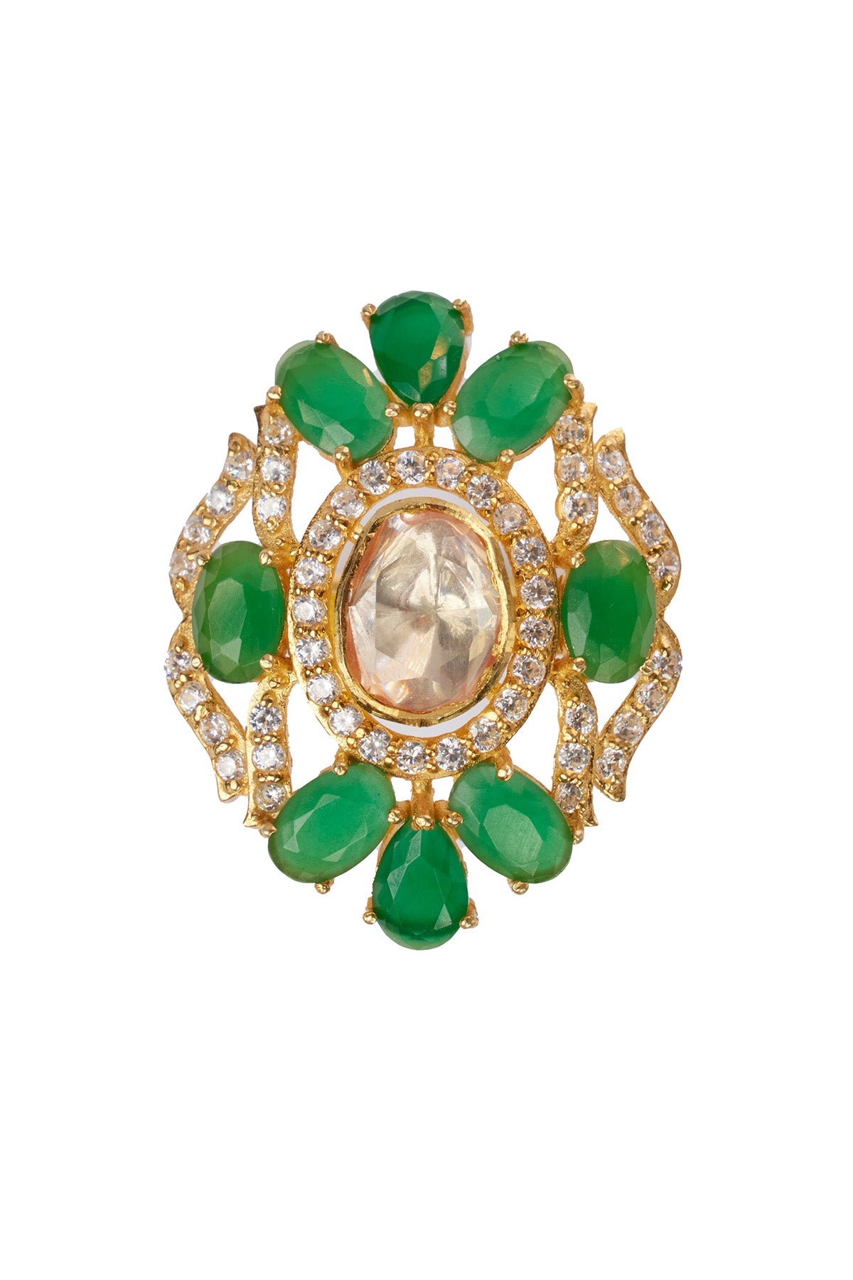 Moissanite Green Polki Ring