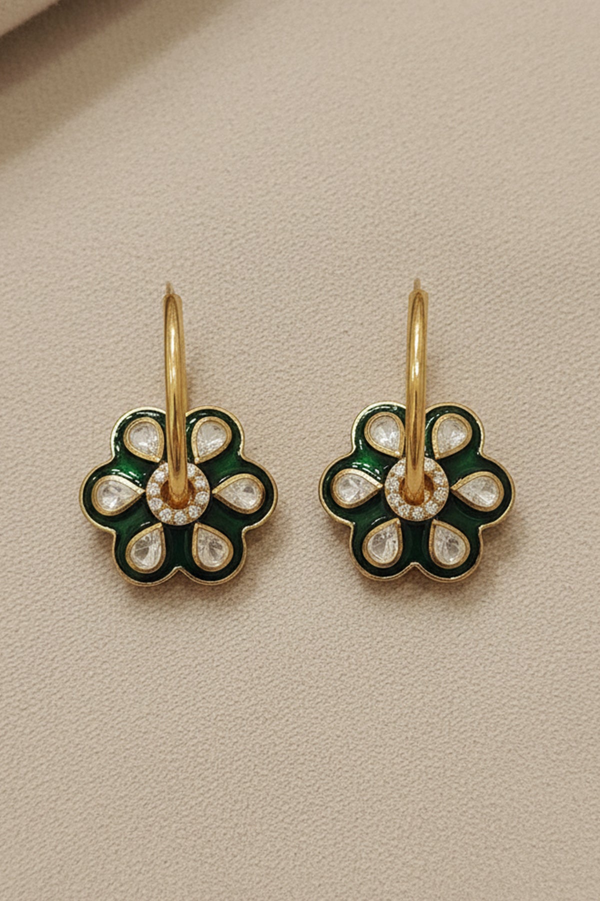 Moissanite Polki Green Earring