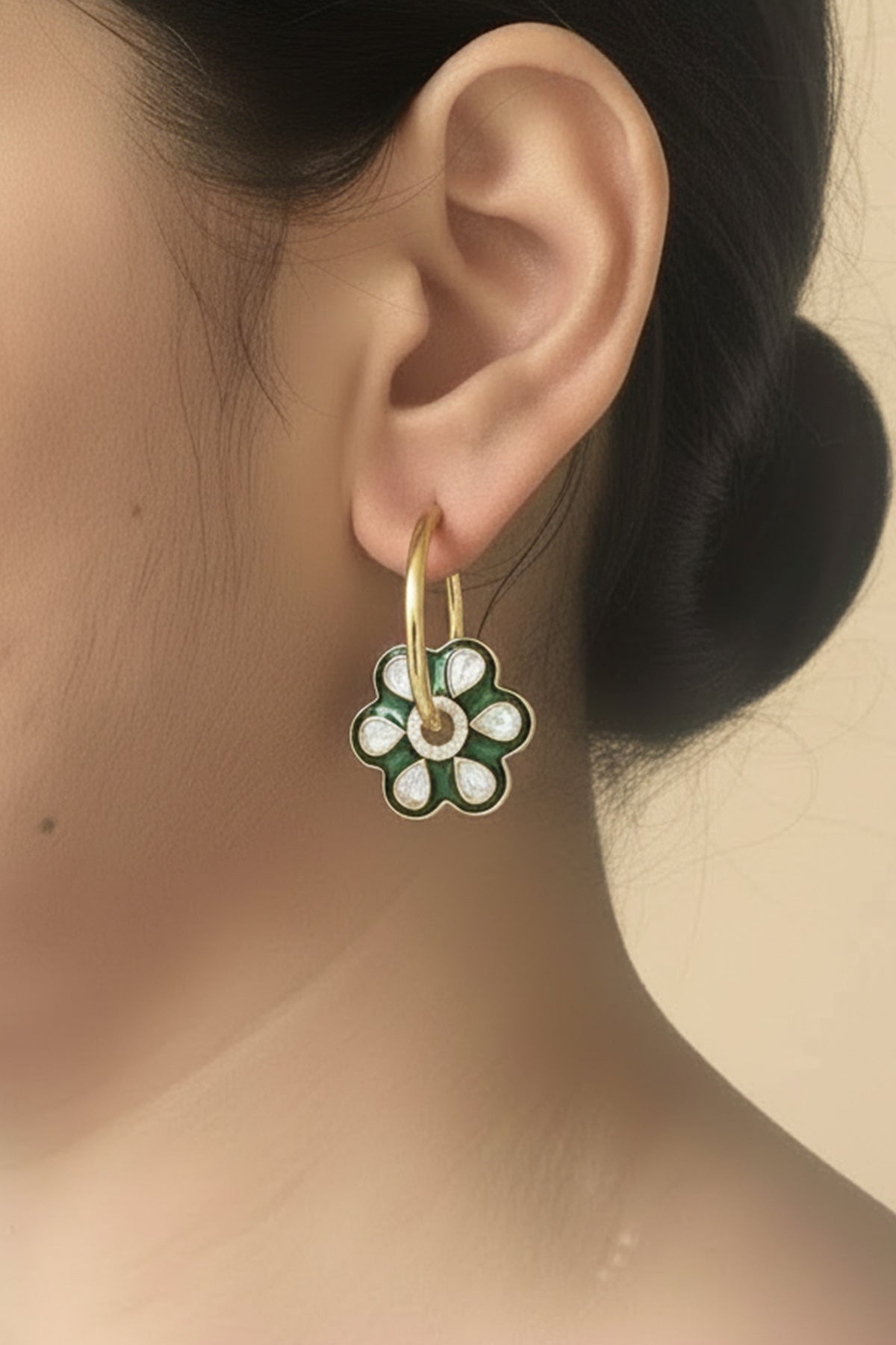 Buy Moissanite Polki Green Earring Set for women by Sica online available at scrollnshops