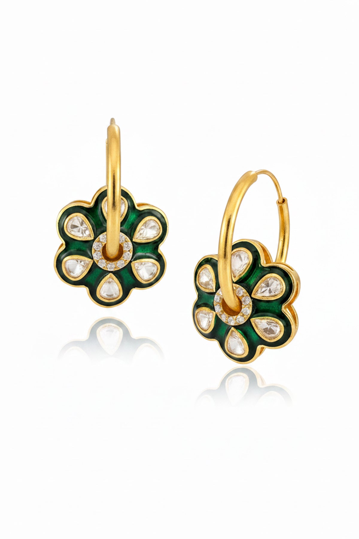 Moissanite Polki Green Earring