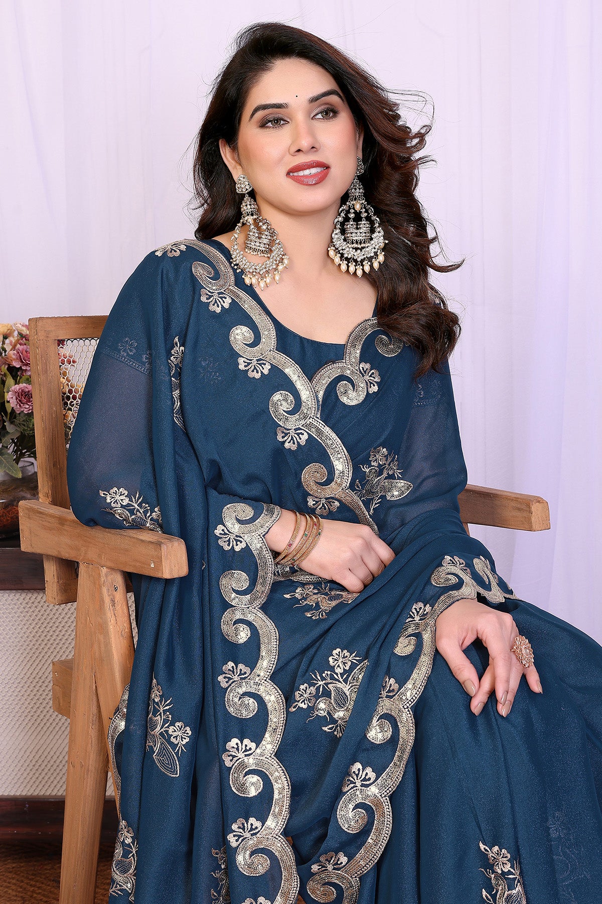 Morpich Embroidery Work Saree