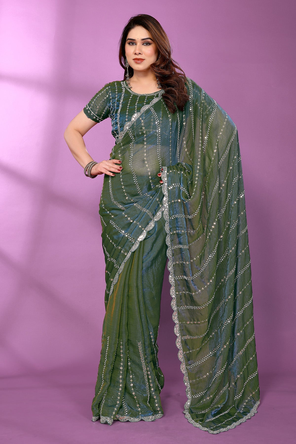 Buy Morpich Silk Satin Beaded Saree for women by Aastha Fashion online available at scrollnshops