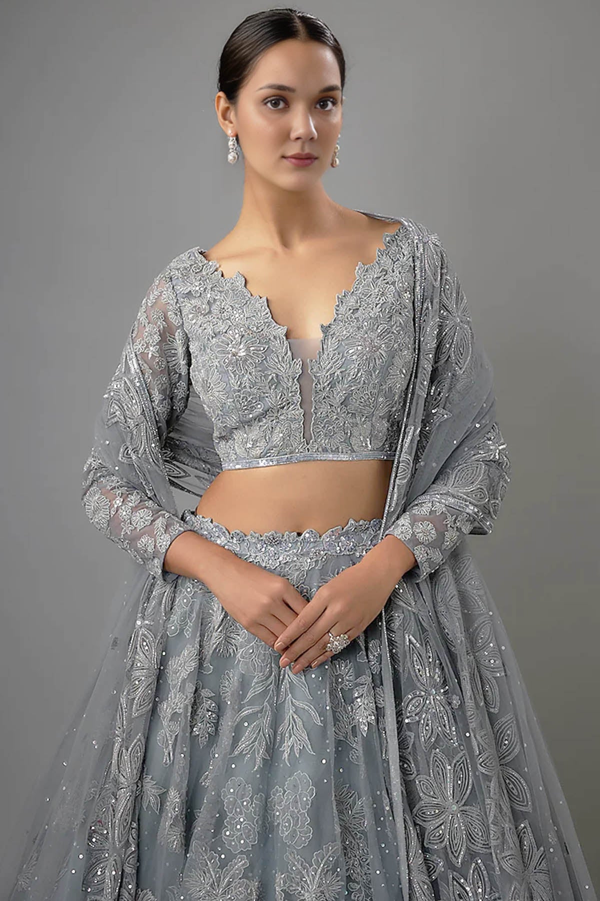 Moss Green Patchwork Lehenga Set