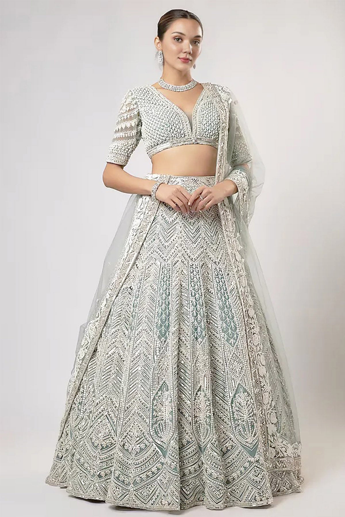 Buy Moss Green Sequins Lehenga Set by Shlok Design for women online at ScrollnShops