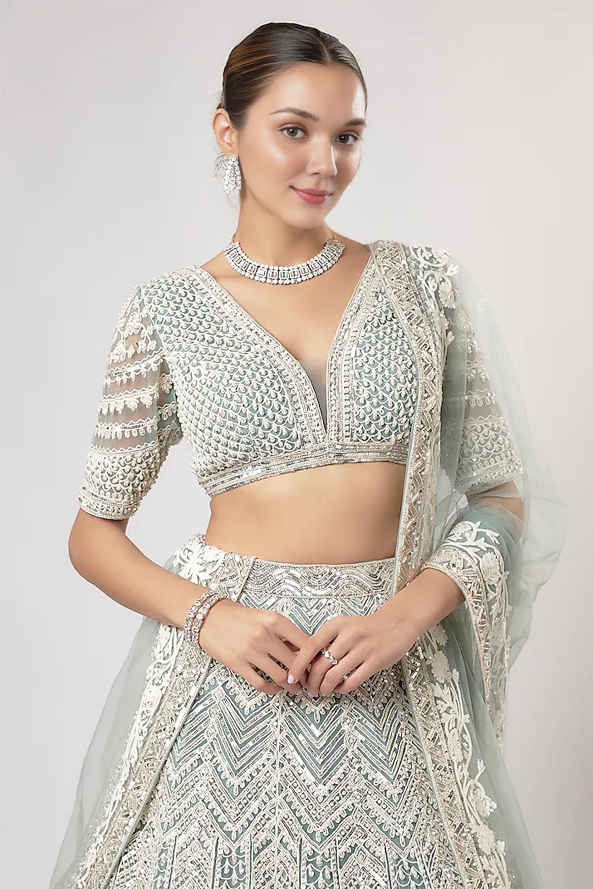 Moss Green Sequins Lehenga Set