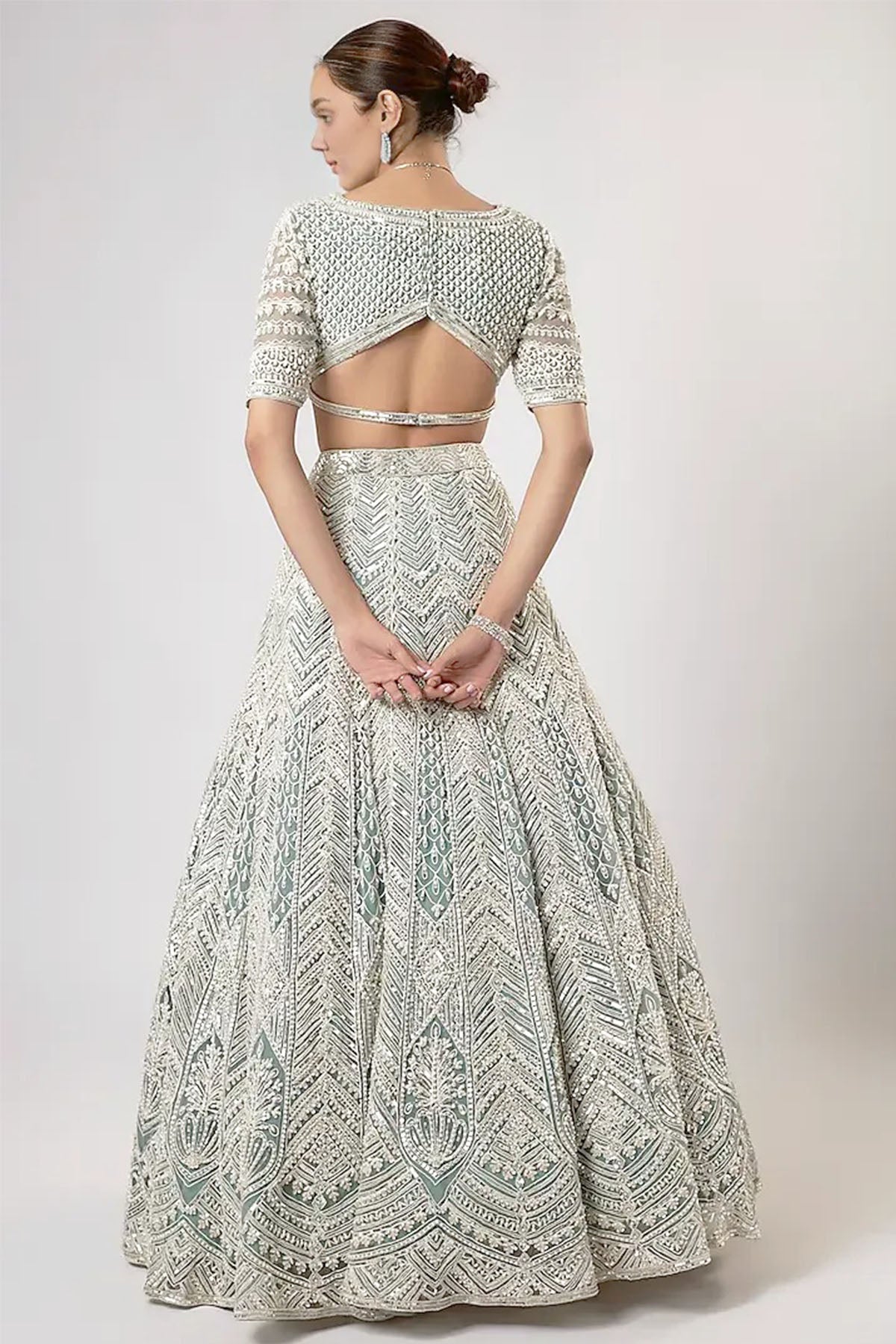 Moss Green Sequins Lehenga Set