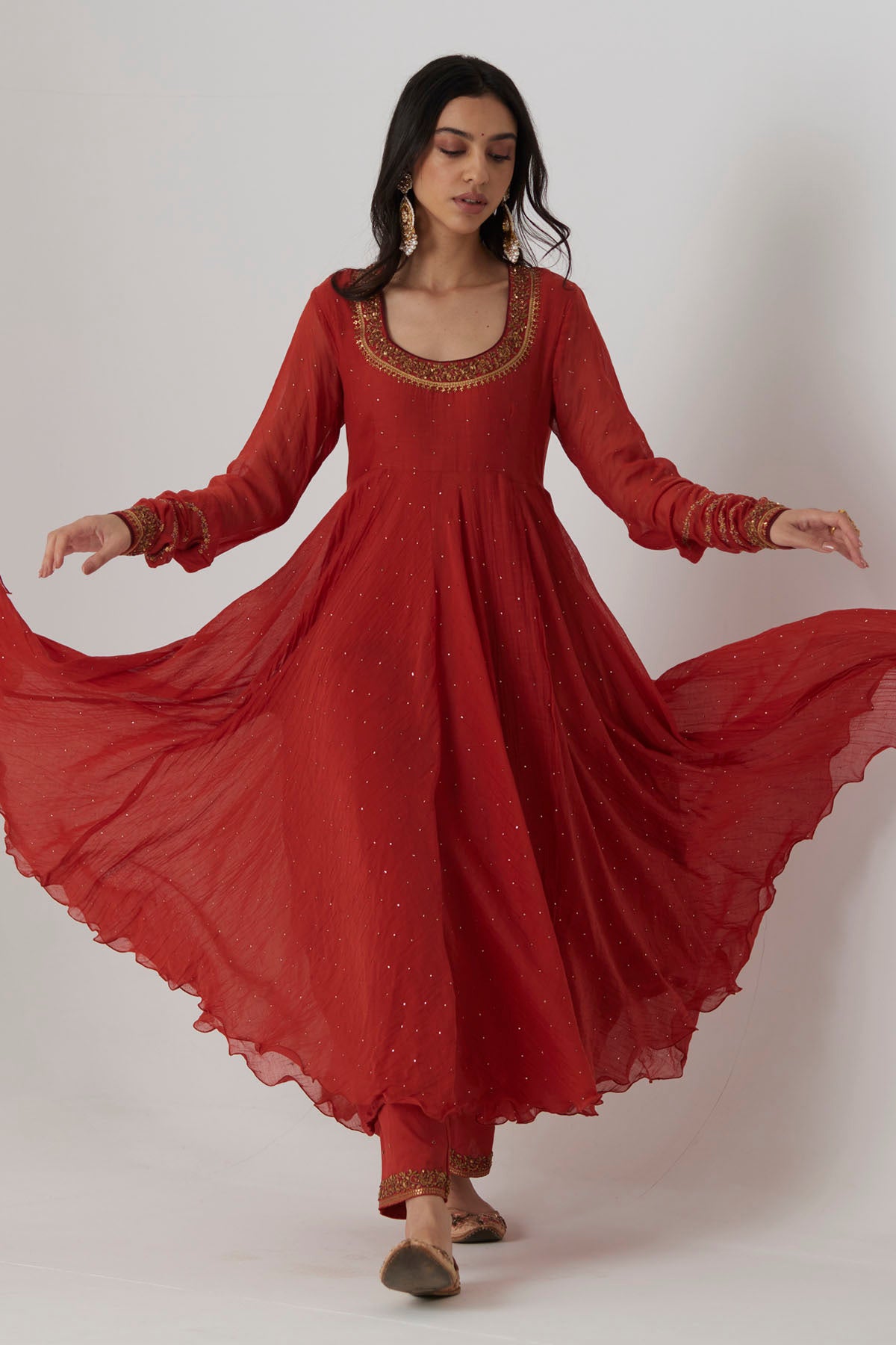 Mukaish Chanderi Anarkali Set