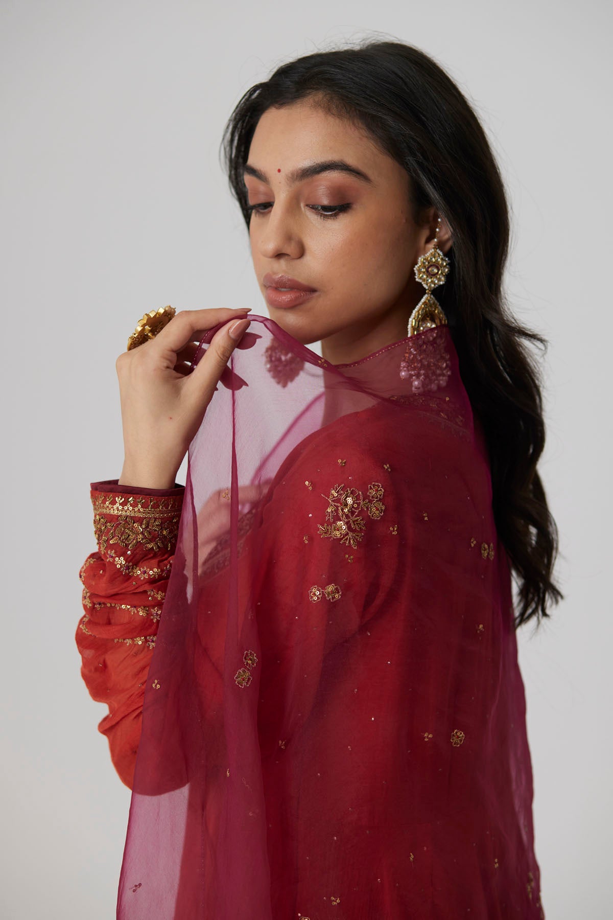 Mukaish Chanderi Anarkali Set