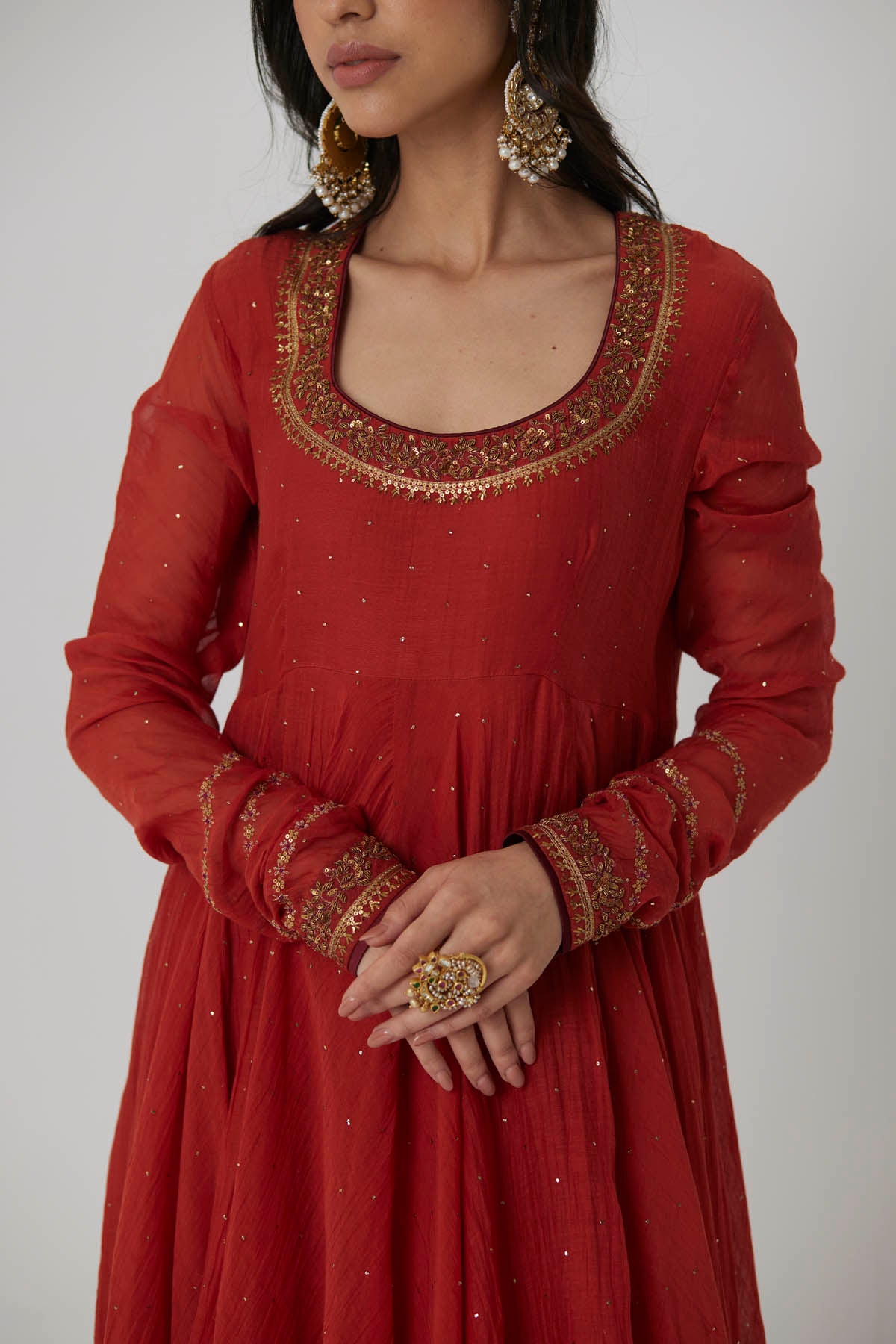 Mukaish Chanderi Anarkali Set