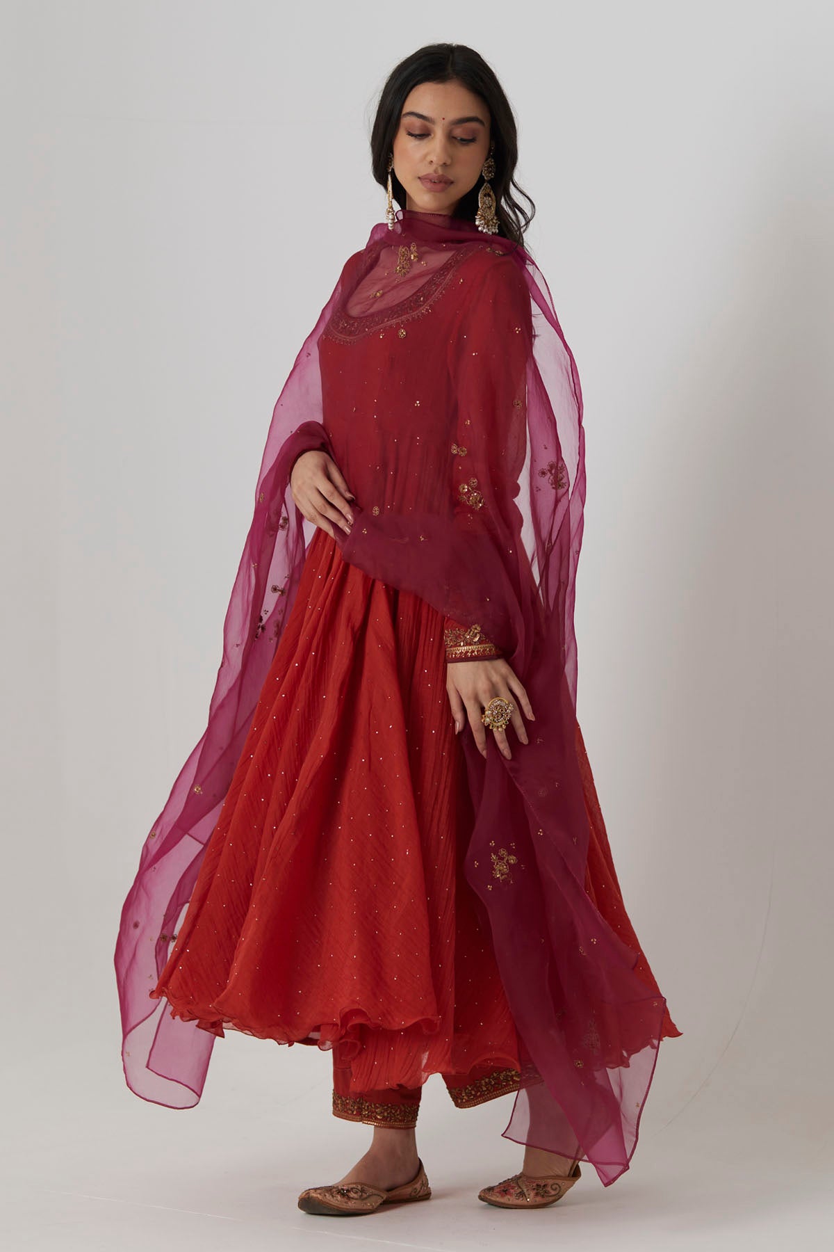 Mukaish Chanderi Anarkali Set