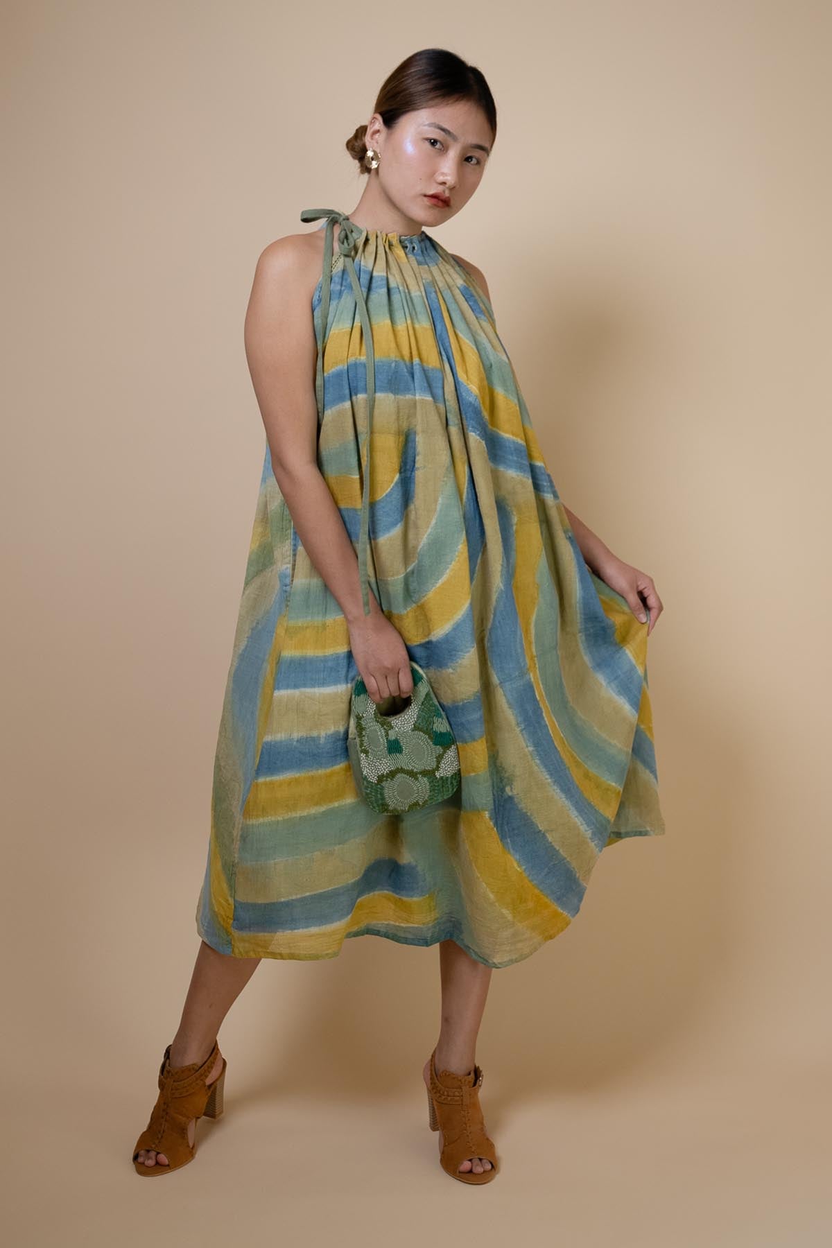 Mulmul Halter Neck Pleat Dress