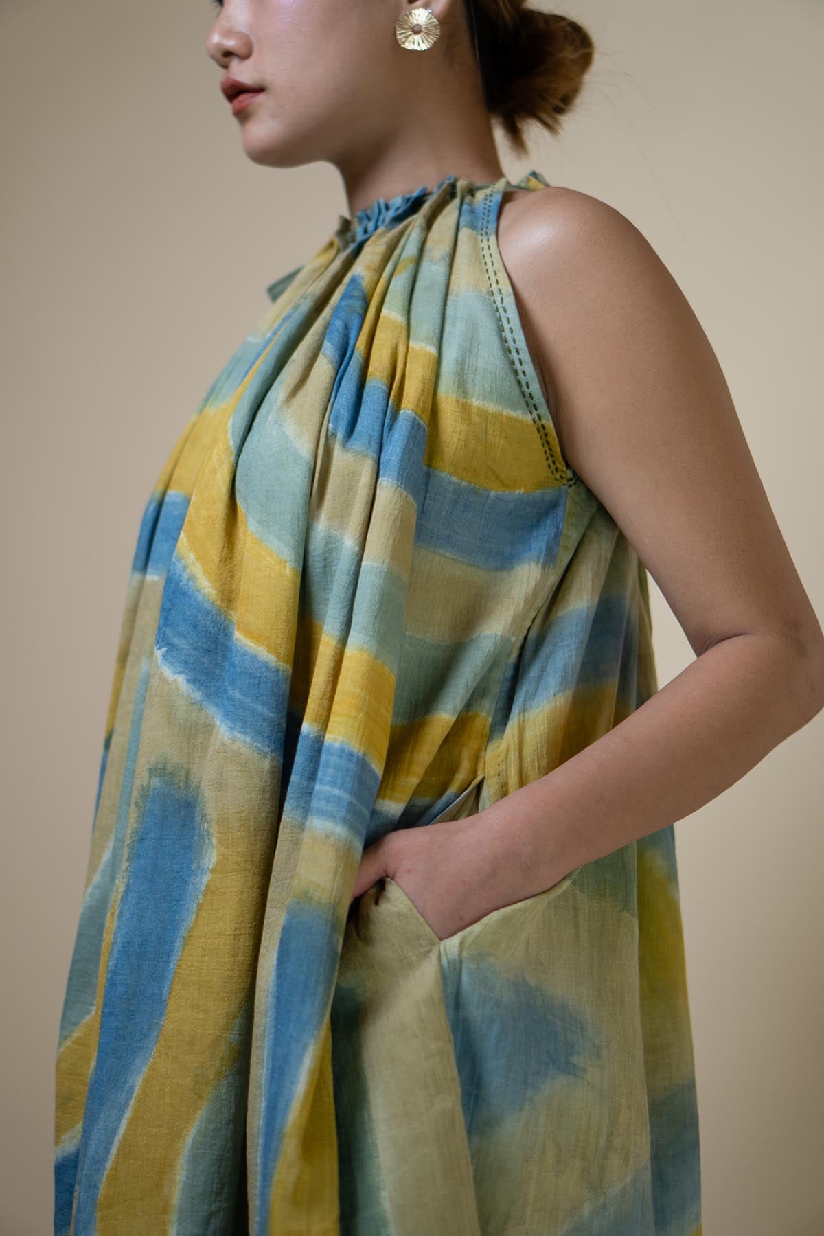 Mulmul Halter Neck Pleat Dress