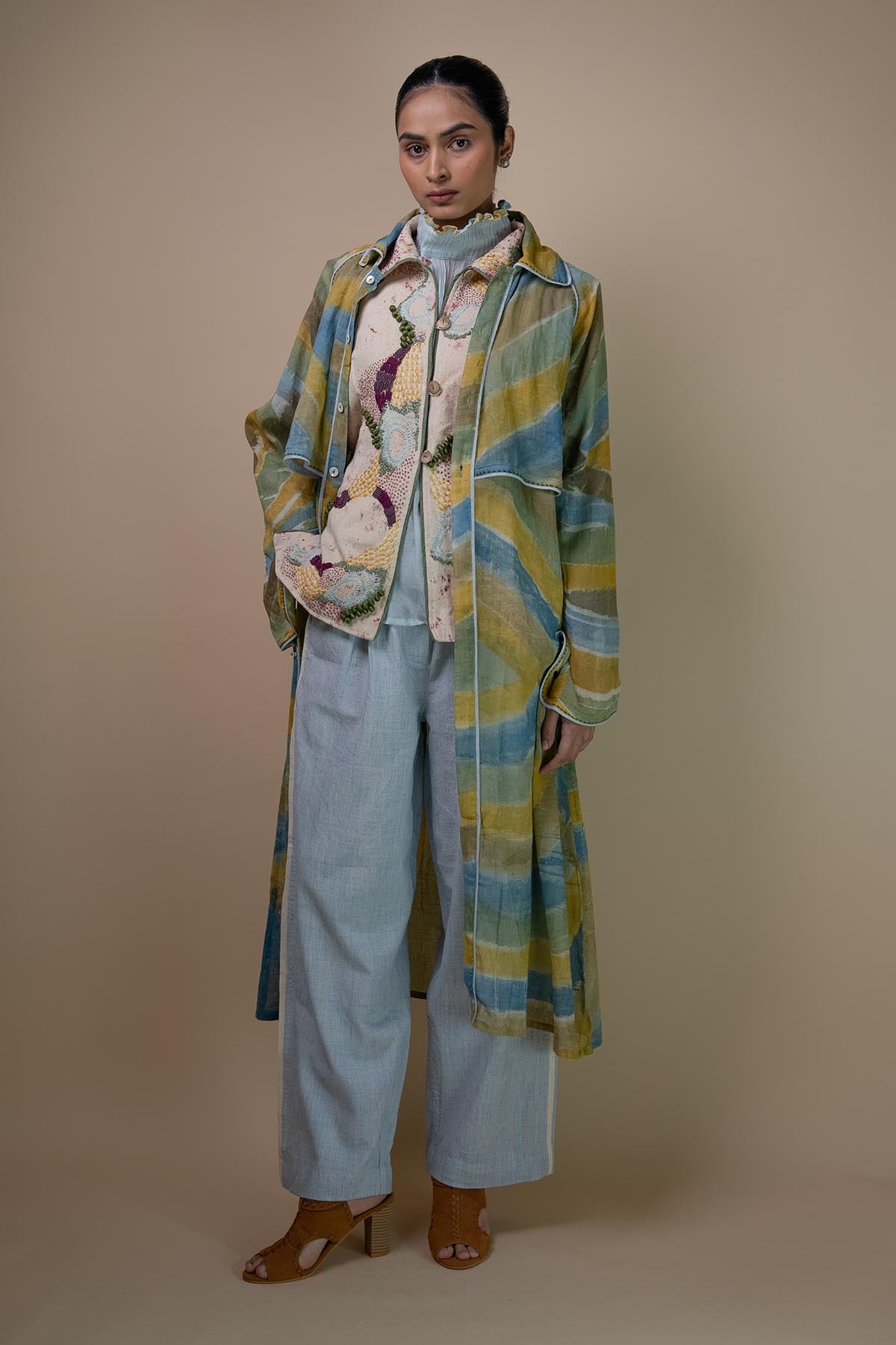 Mulmul Hand Painted Long Trench