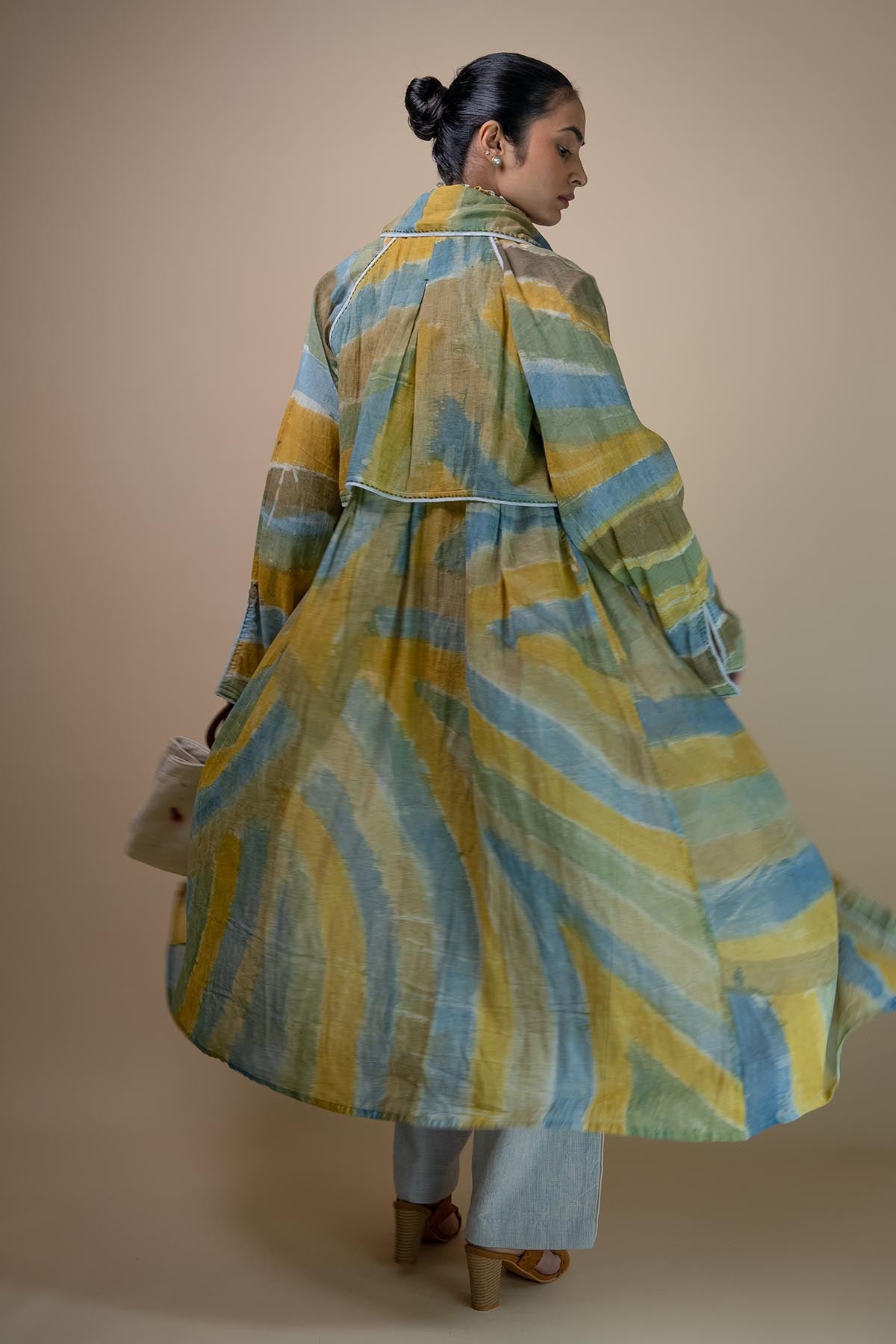 Buy Mulmul Hand Painted Long Trench by Lafaani for women online at ScrollnShops