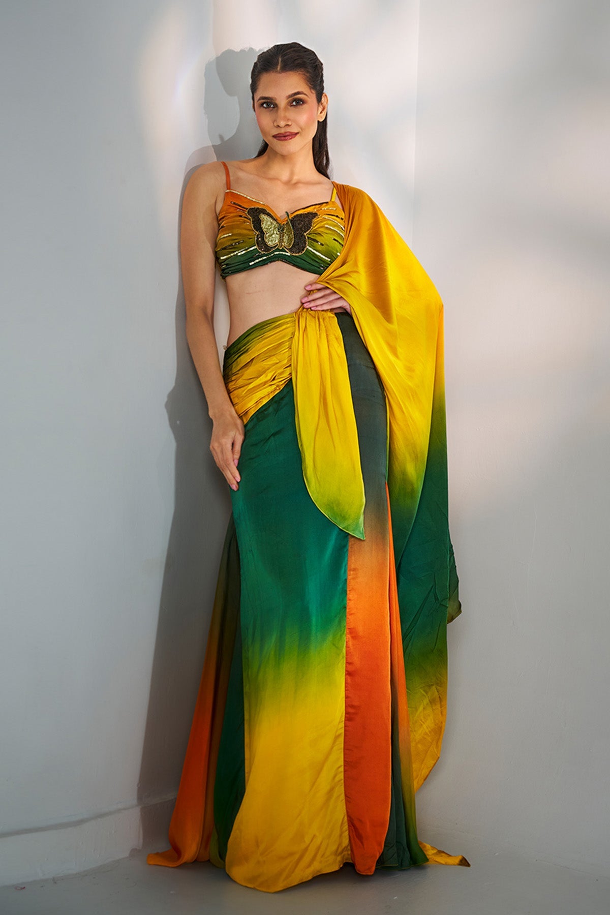 Buy Multi Antique Sequin Saree Set for women by Ricka Gauba online available at scrollnshops