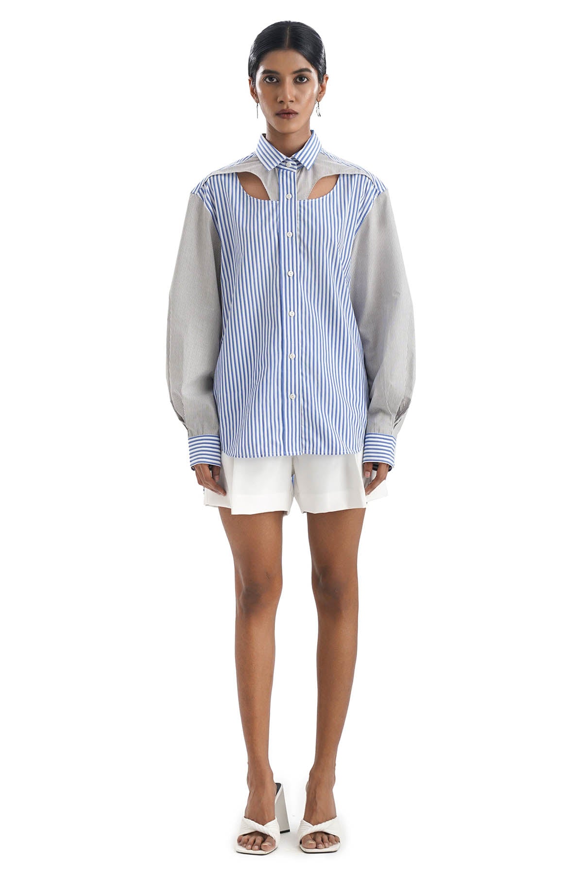 Multi Cutout Blue Stripe Shirt