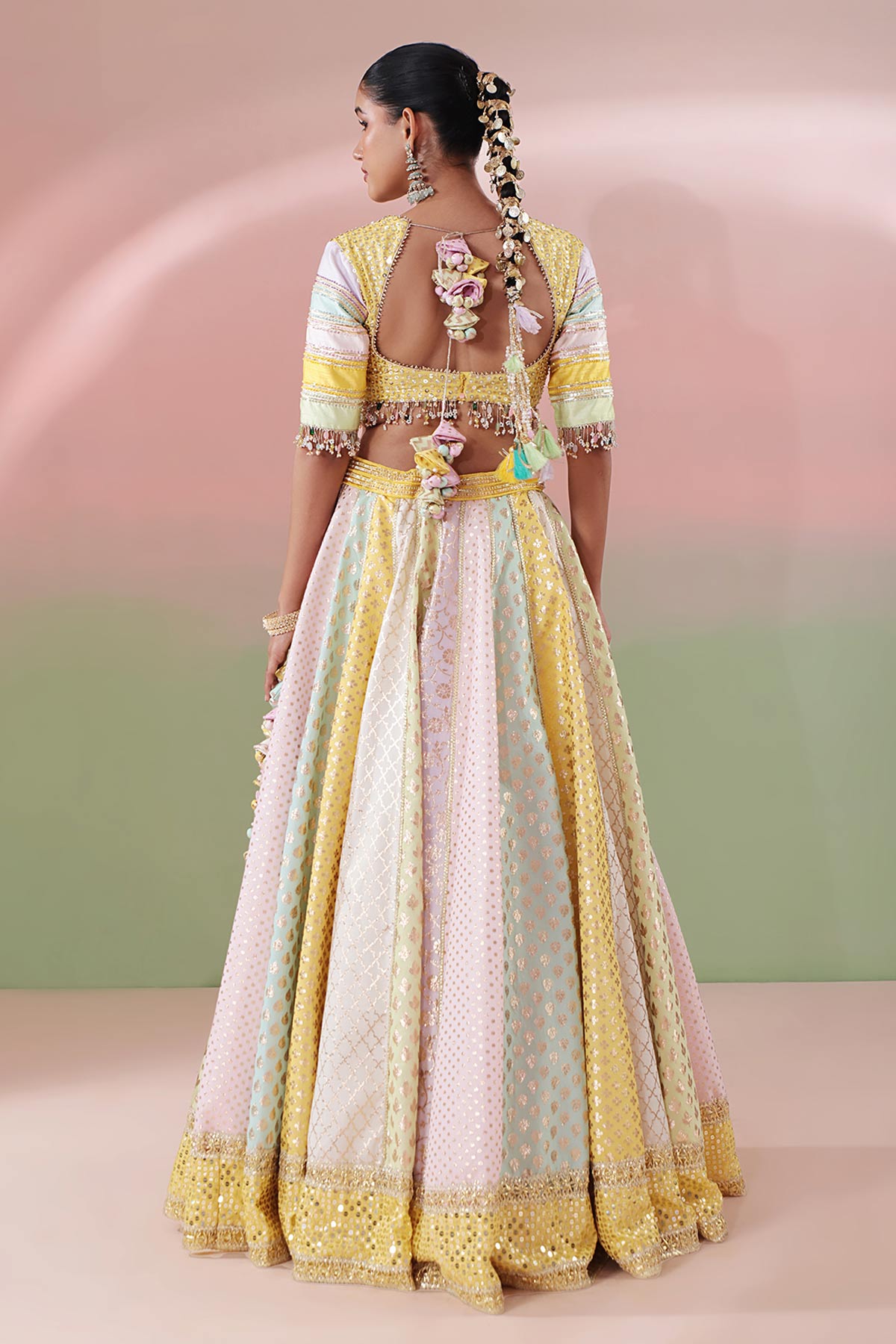 Multi Dabka Pearls Lehenga Set
