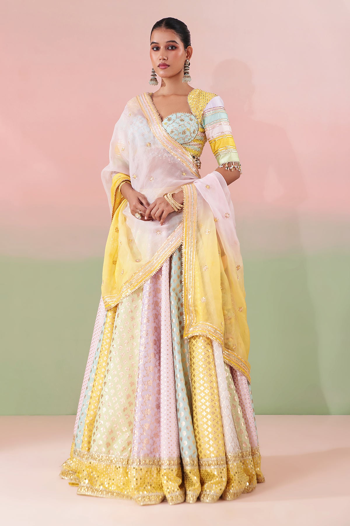 Multi Dabka Pearls Lehenga Set